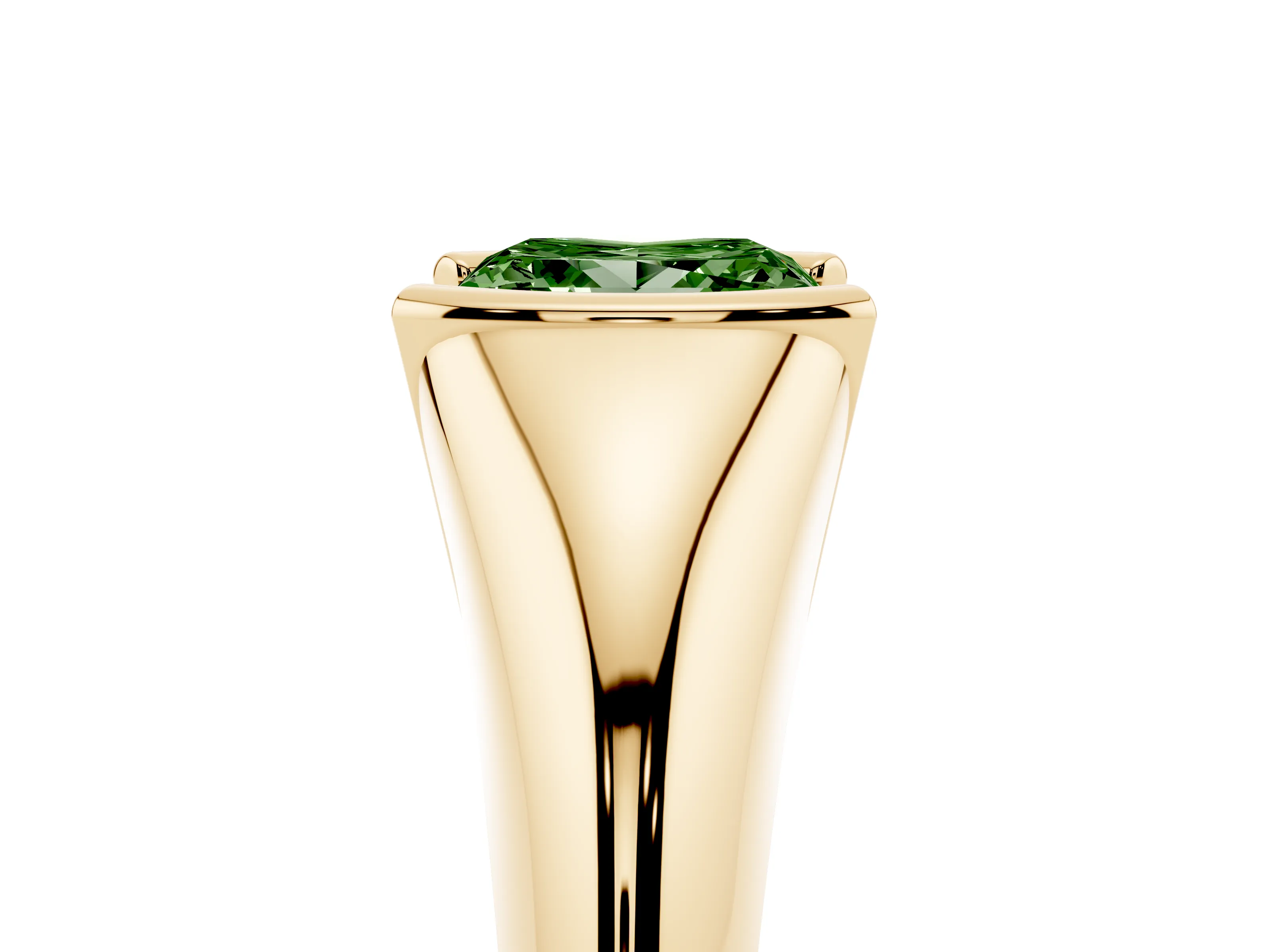 Fancy Green Princess Cut Diamond Solitaire Tension Set Ring Set in Yellow gold