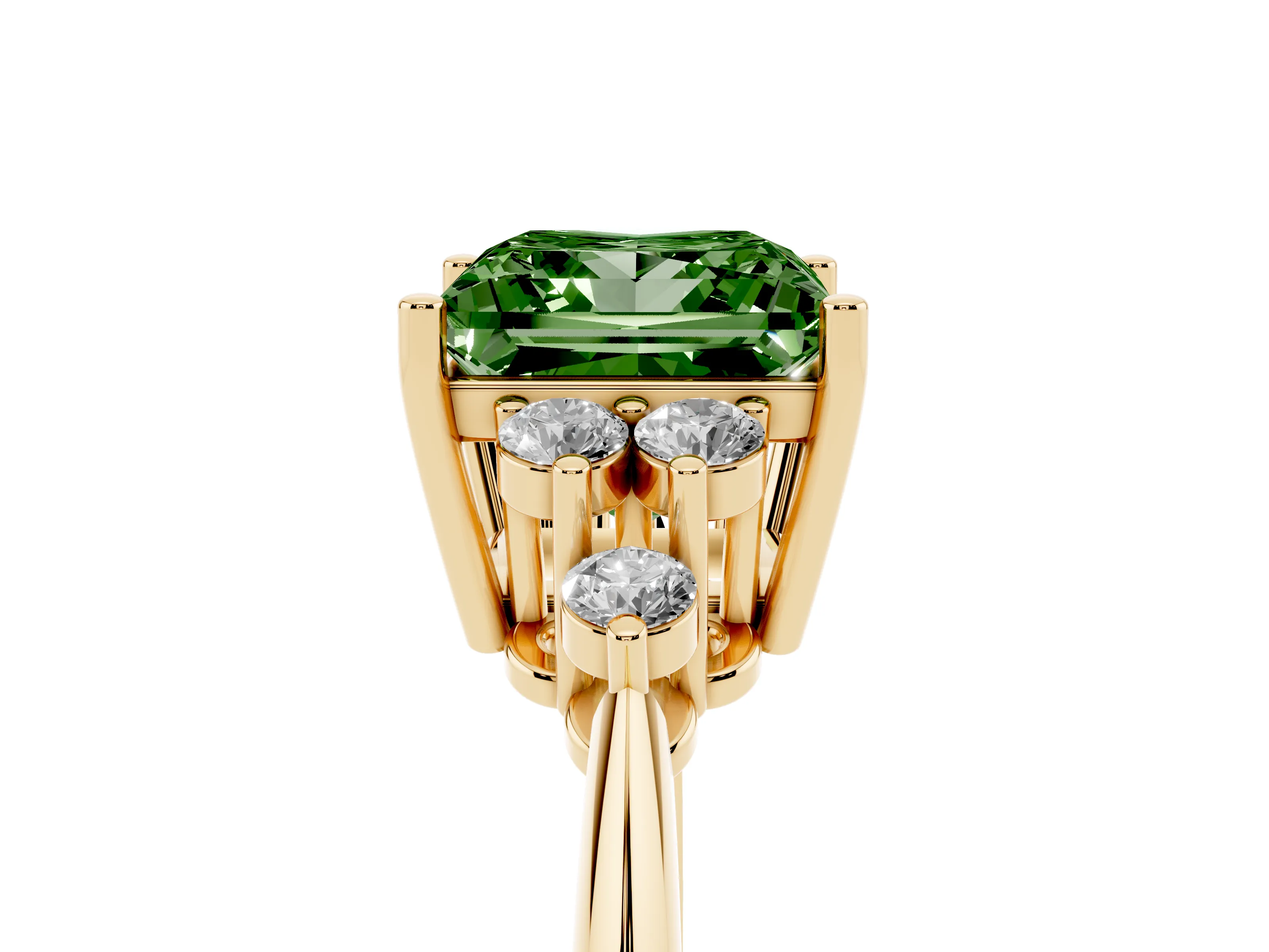 Fancy Green Princess Cut Diamond Cluster Ring Set in Yellow gold with Plain Band and Prong Setting