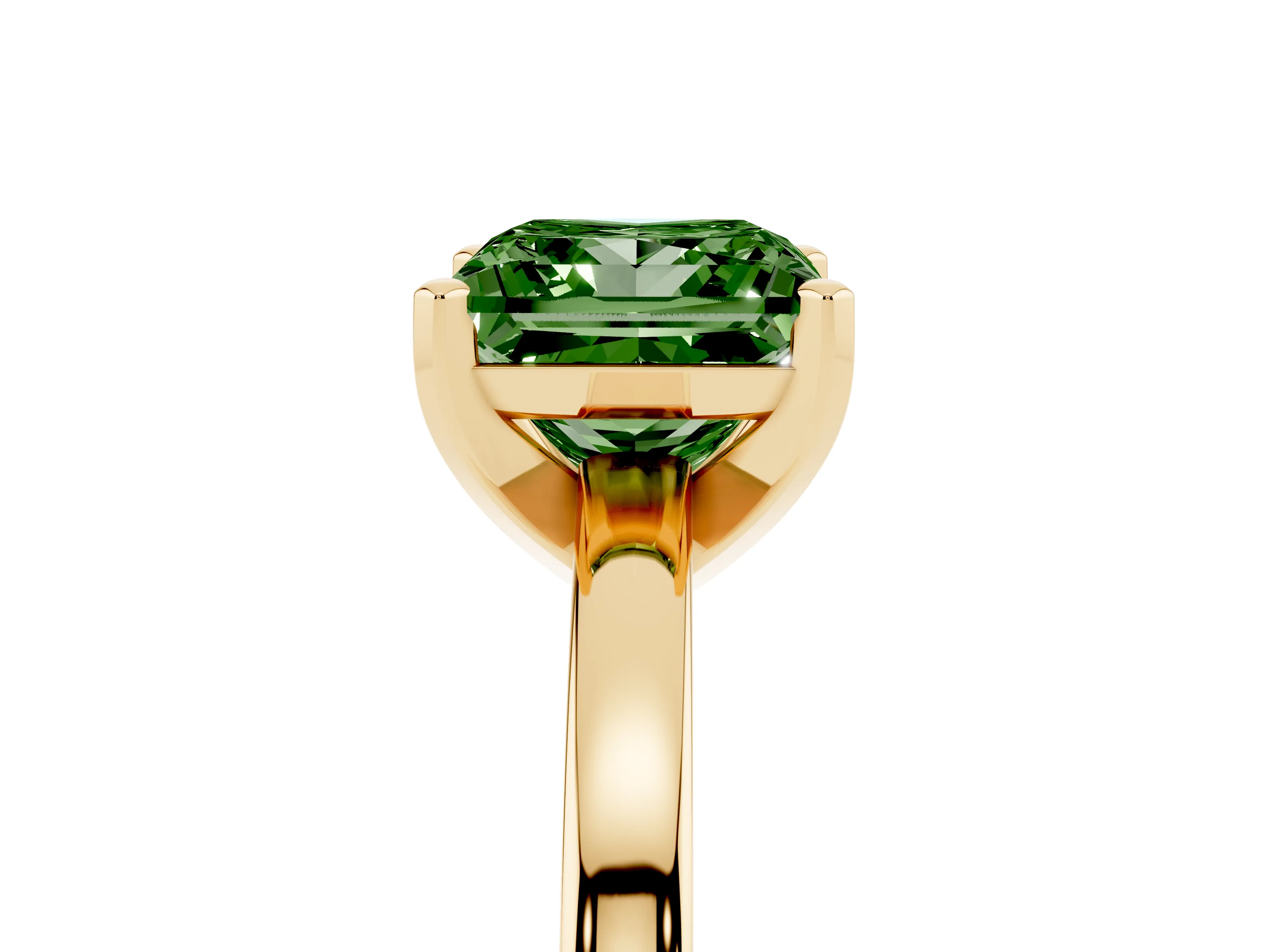 Fancy Green Princess Cut Diamond Solitaire Engagement Ring Set in Yellow gold with Prong Setting on a Classic Band