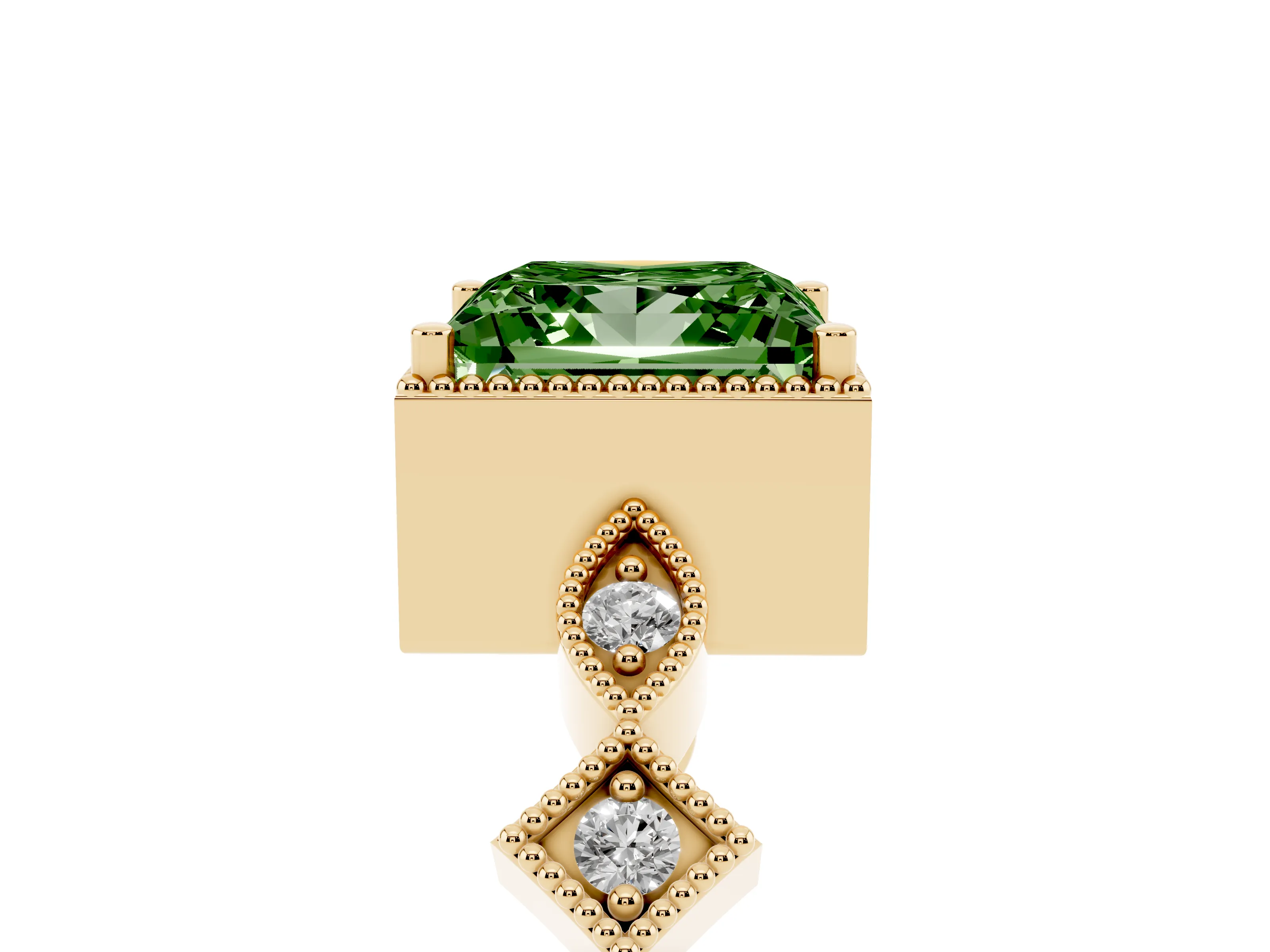 Fancy Green Princess Cut Diamond Milgrain Marquise Twist Band Ring Set in Yellow gold with Prong Setting