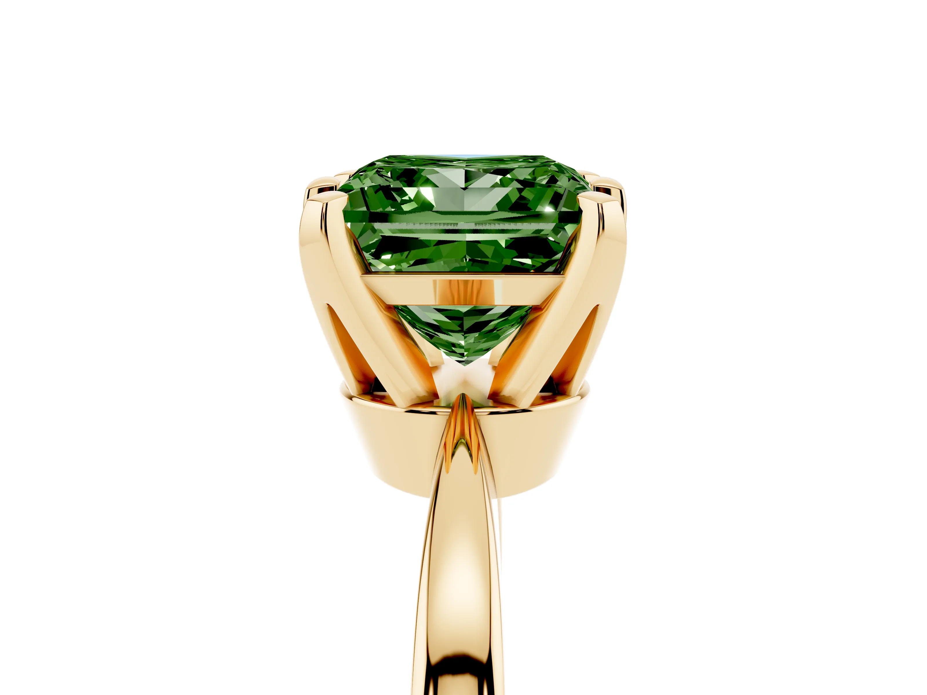Fancy Green Princess Cut Diamond Solitaire Engagement Ring Set in Yellow gold with Slim Tapered Solitaire Band