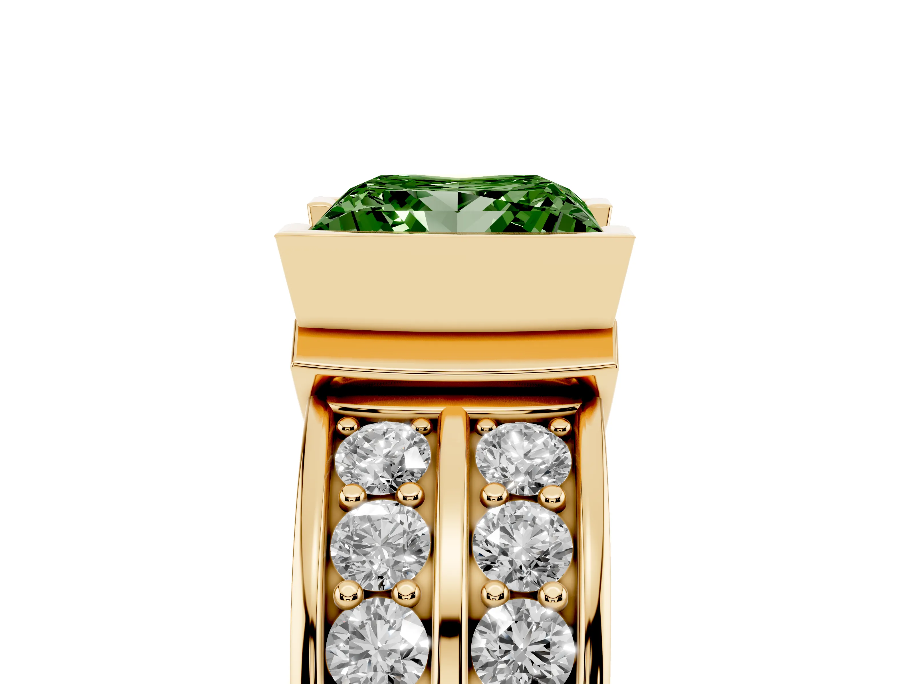 Fancy Green Princess Cut Diamond Wide Channel Set Band Ring Set in Yellow gold with Bezel Setting