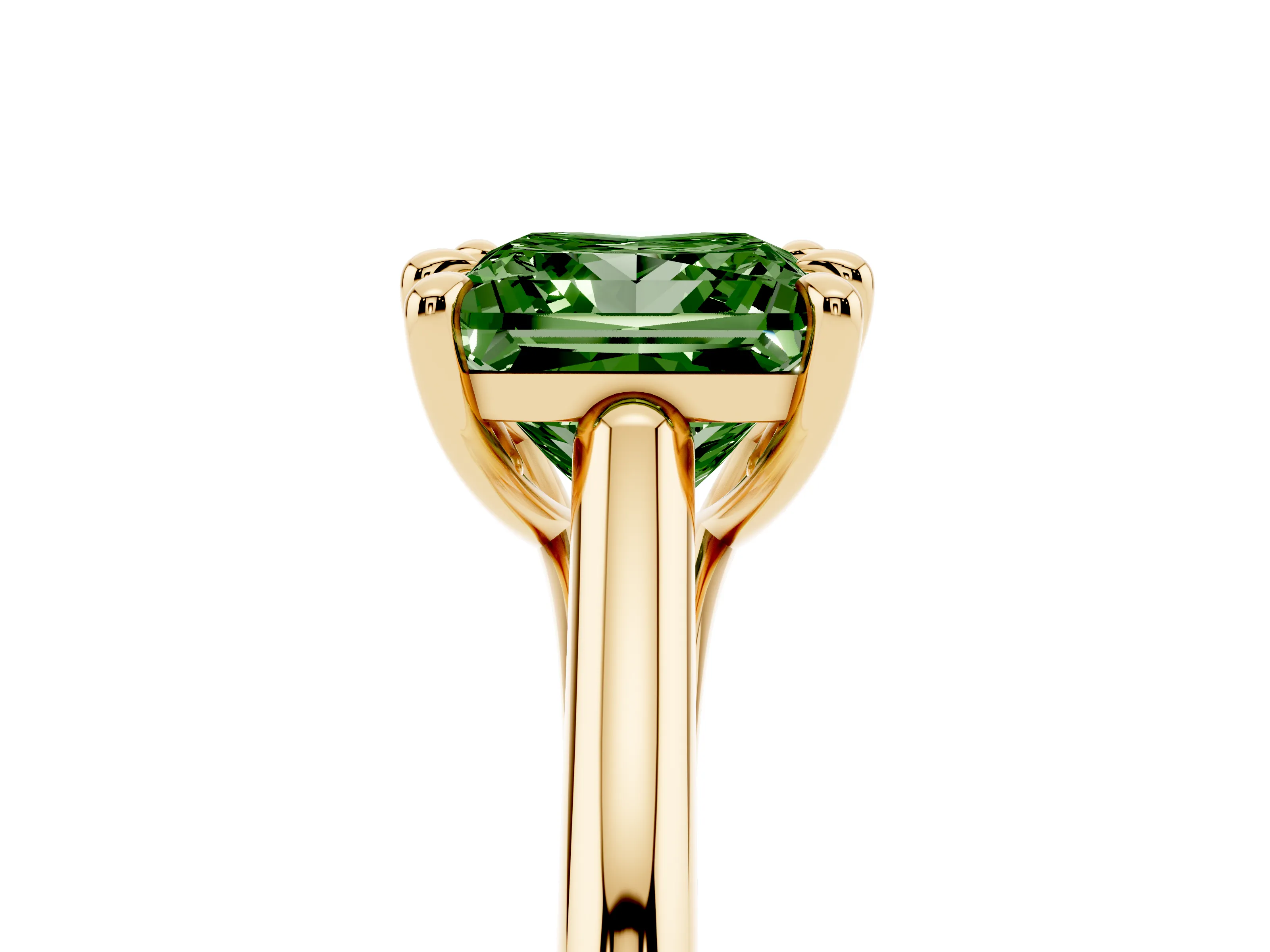 Fancy Green Princess Cut Diamond Solitaire Engagement Ring Set in Yellow gold with Prong Setting and Plain Classic Band