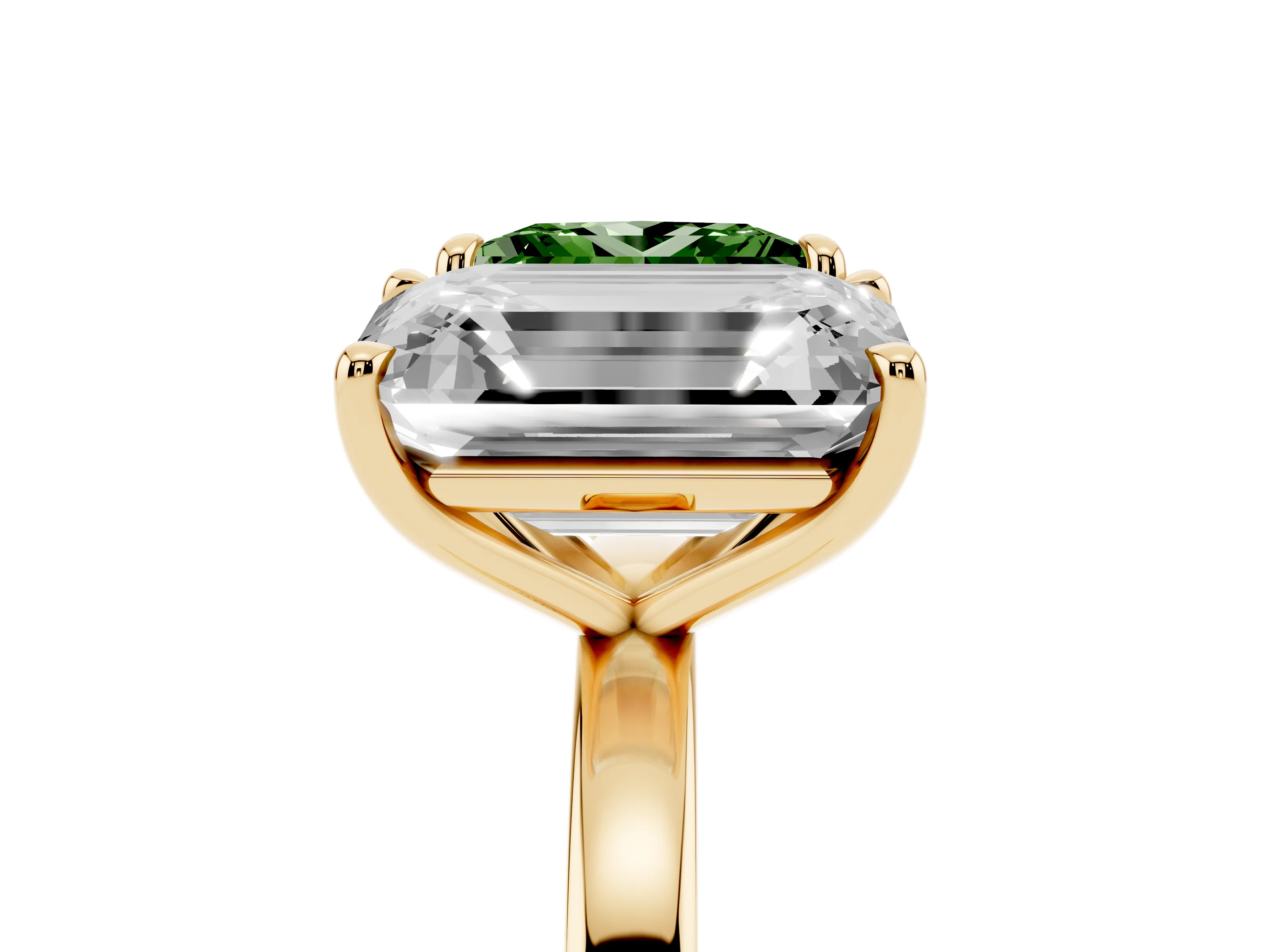 Fancy Green Princess Cut and Emerald Cut Toi Moi Ring Set in Yellow gold with Prong Setting