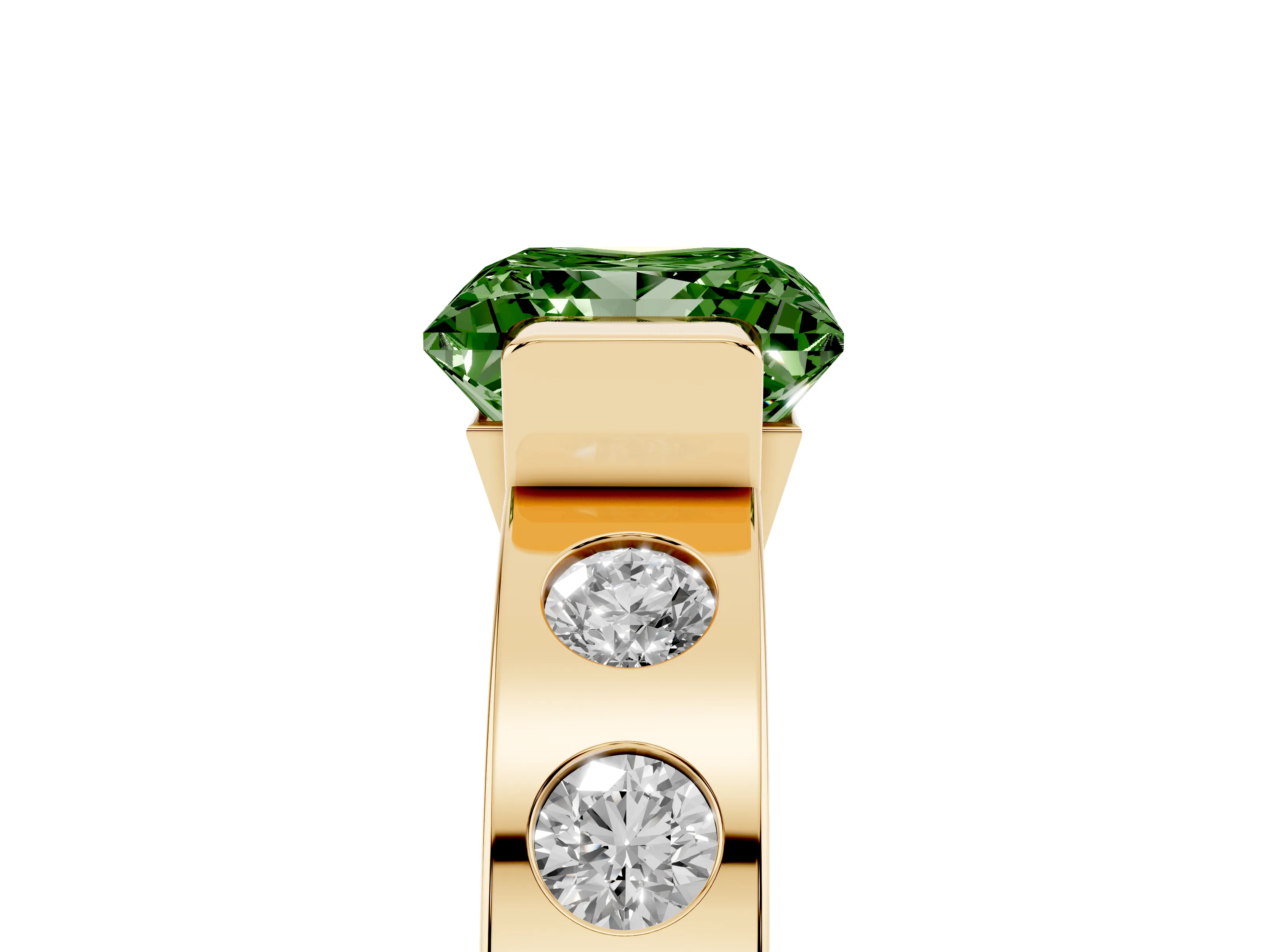 Fancy Green Princess Cut Diamond Channel-Set Band Ring Set in Yellow gold with Bezel Prong Setting