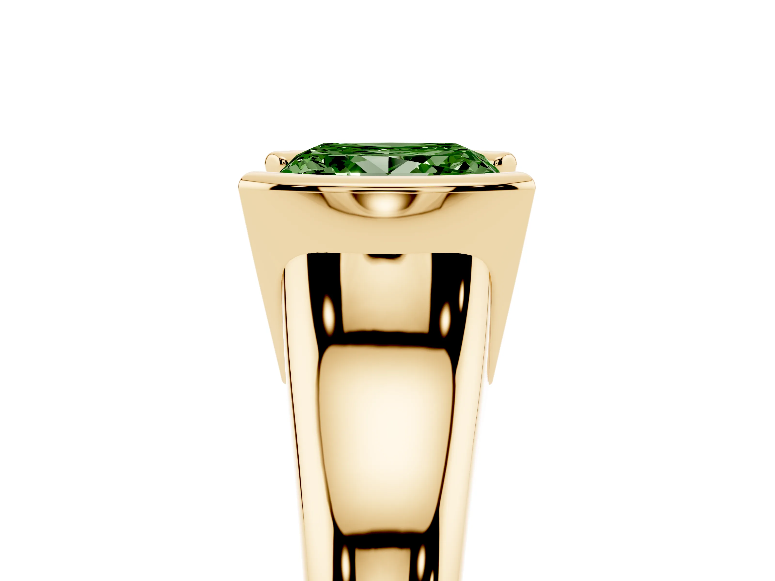 Fancy Green Princess Cut Diamond Solitaire Tension Set Ring Set in Yellow gold with Split Shank Band