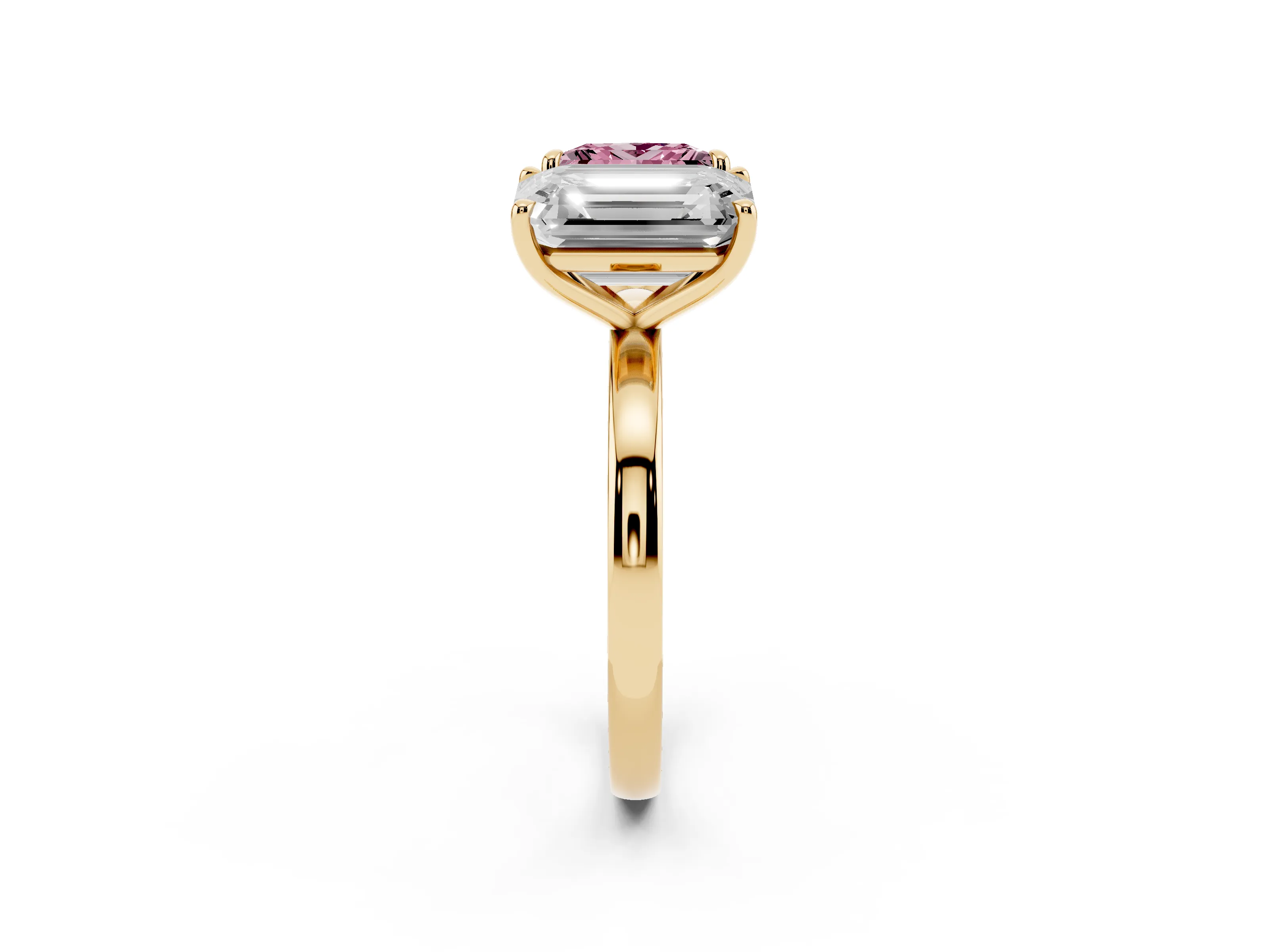 Fancy Pink Princess Cut and Emerald Cut Toi Moi Ring Set in Yellow gold with Prong Setting