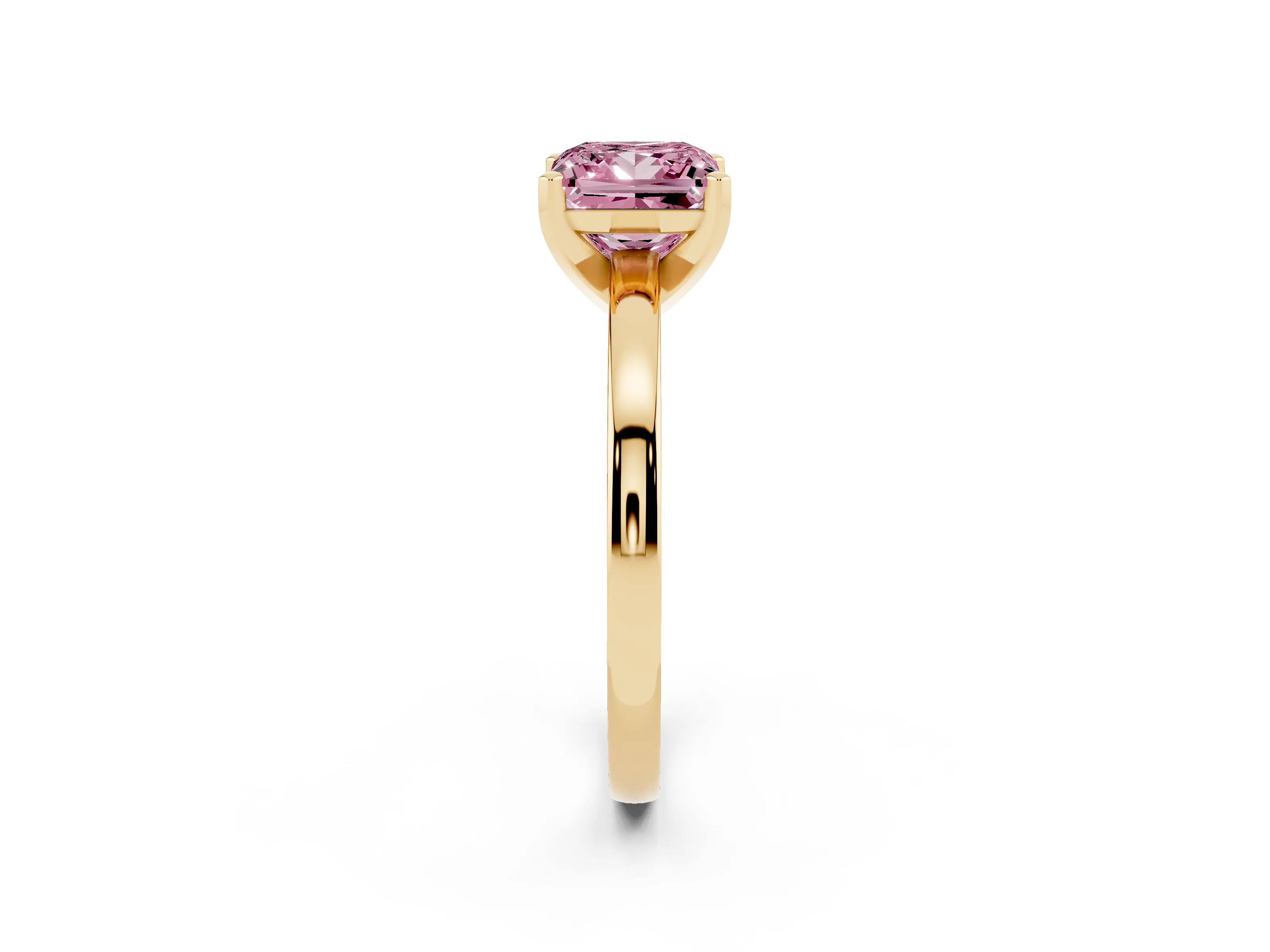 Fancy Pink Princess Cut Diamond Solitaire Engagement Ring Set in Yellow gold with Prong Setting on a Classic Band