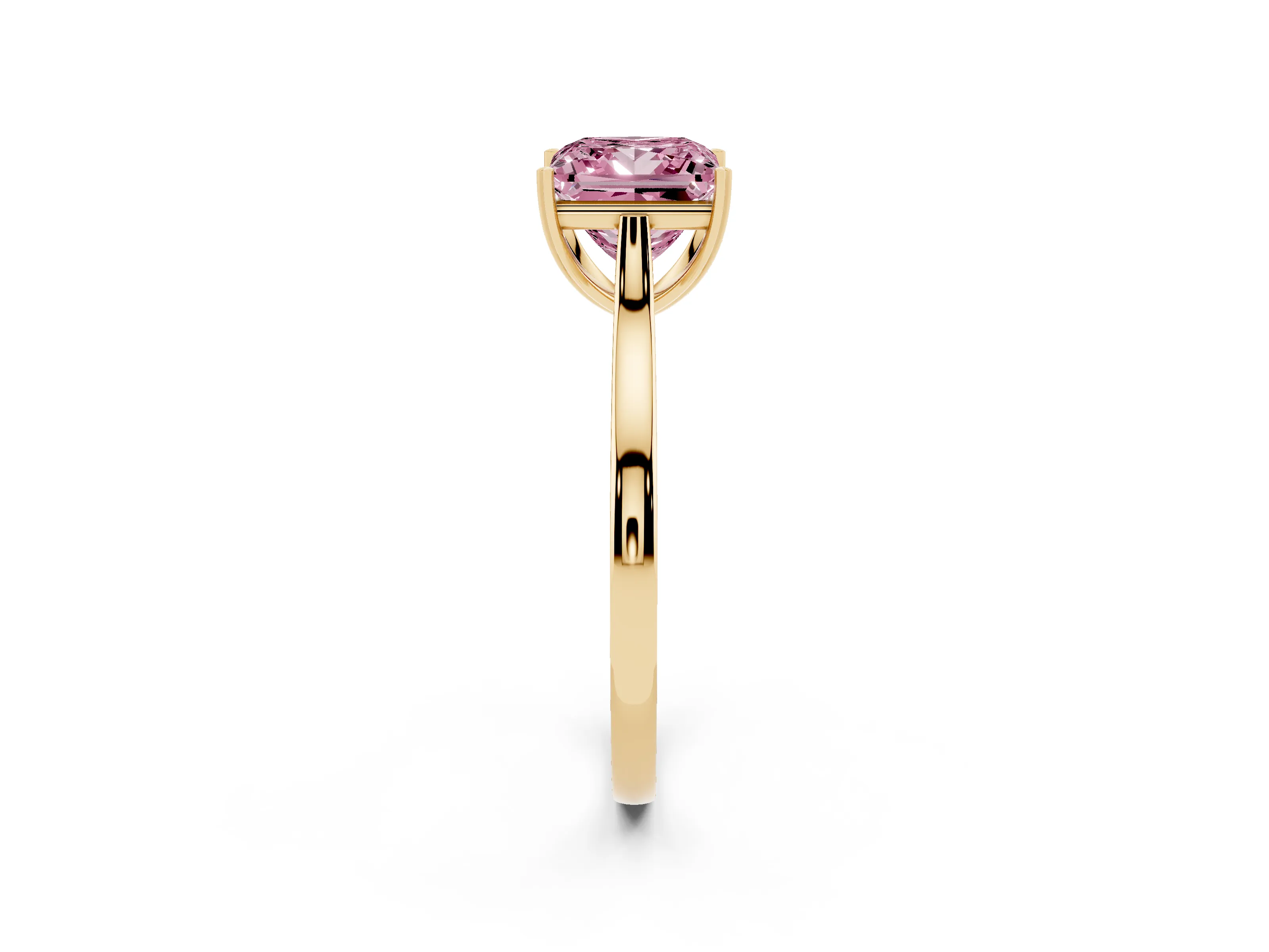 Fancy Pink Princess Cut Diamond Solitaire Heart Prong Engagement Ring Set in Yellow gold with Tapered Band