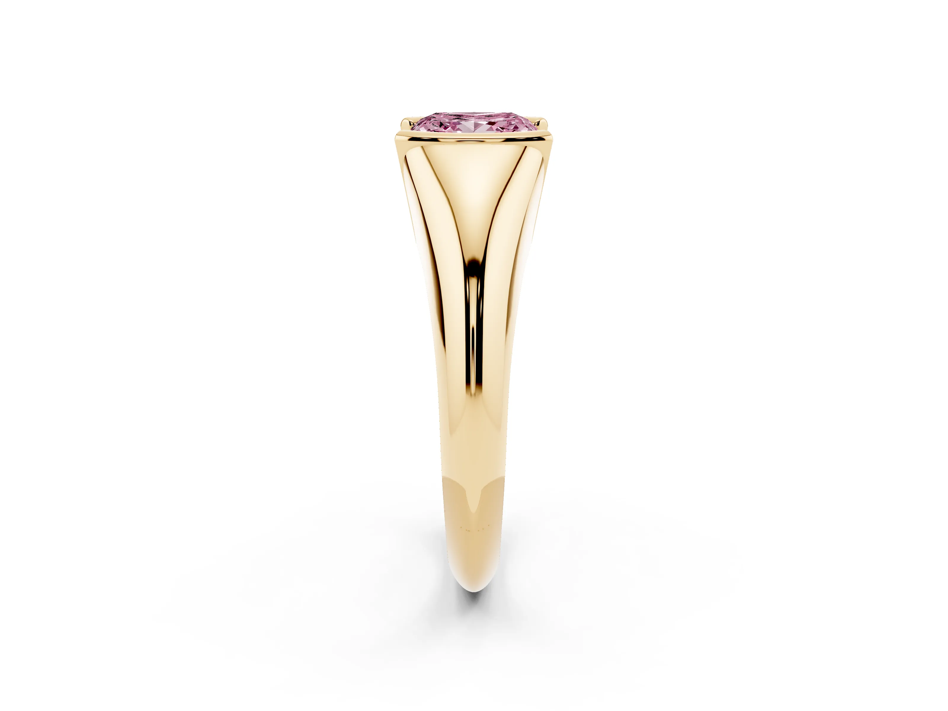 Fancy Pink Princess Cut Diamond Solitaire Tension Set Ring Set in Yellow gold