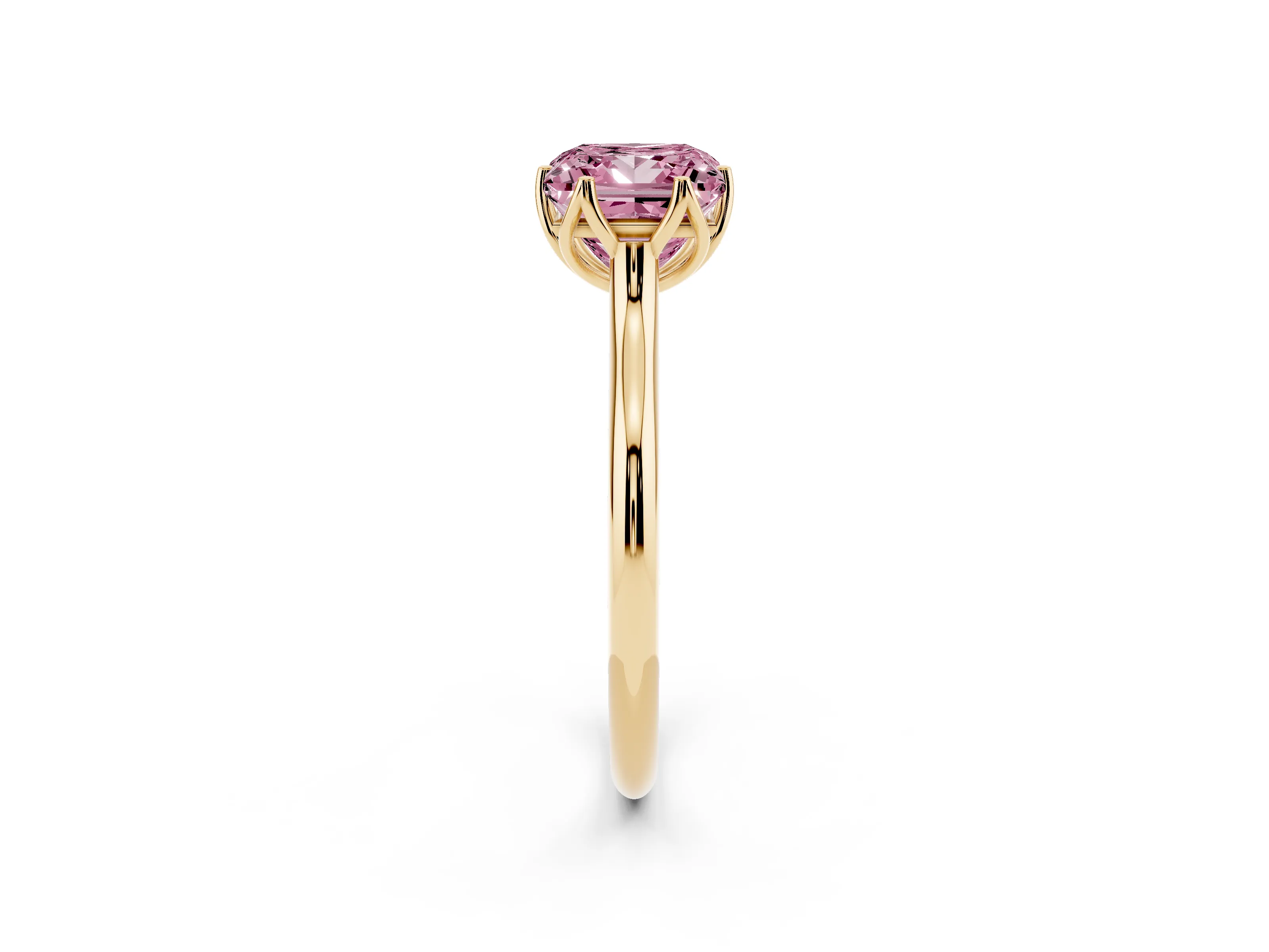 Fancy Pink Princess Cut Diamond Solitaire Cathedral Ring Set in Yellow gold with Prong Setting