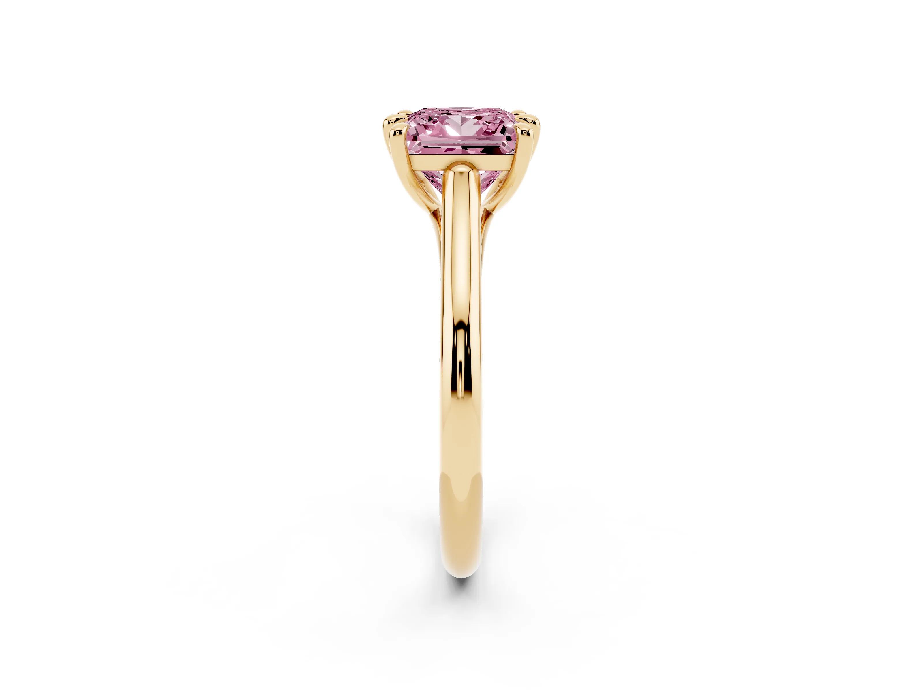 Fancy Pink Princess Cut Diamond Solitaire Engagement Ring Set in Yellow gold with Prong Setting and Plain Classic Band