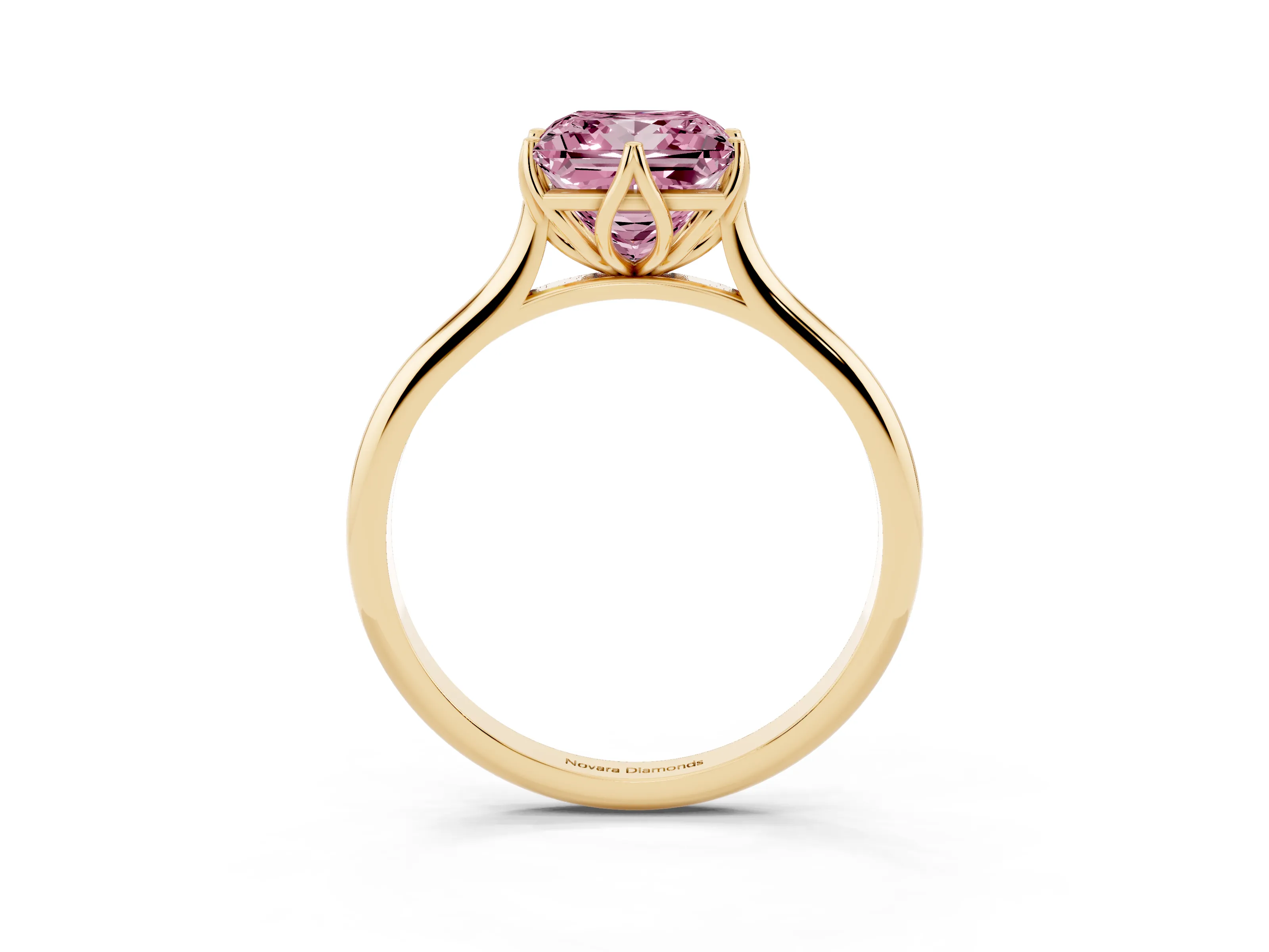 Fancy Pink Princess Cut Diamond Solitaire Cathedral Ring Set in Yellow gold with Prong Setting