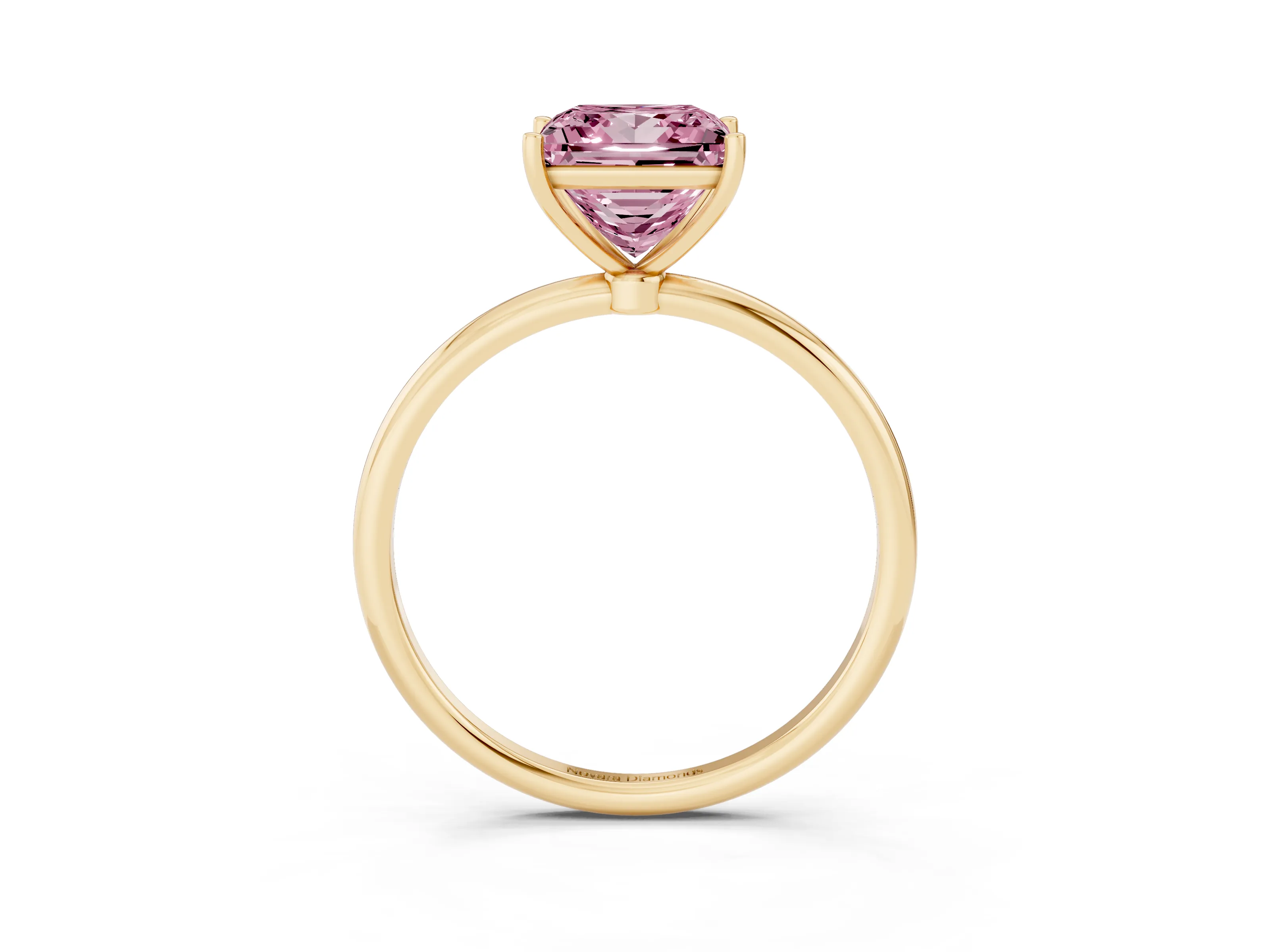 Fancy Pink Princess Cut Diamond Solitaire Engagement Ring Set in Yellow gold with Thin Band and Prong Setting