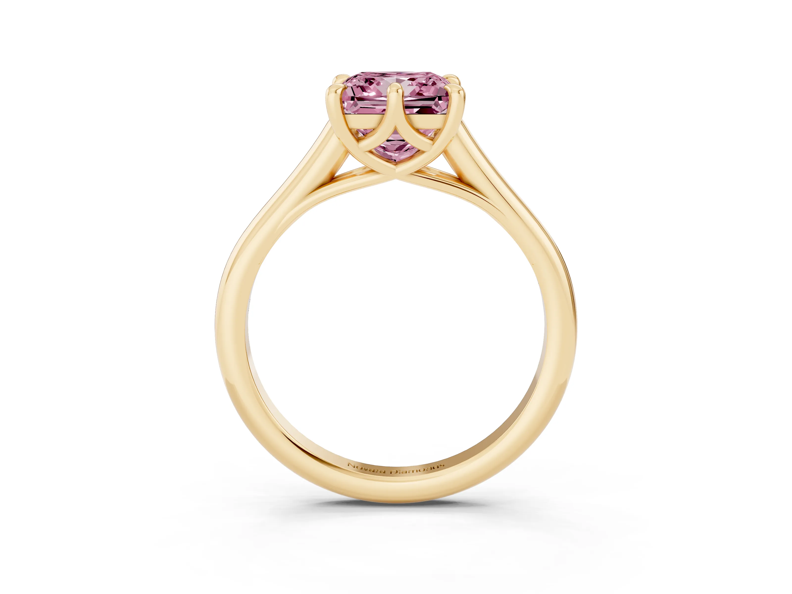 Fancy Pink Princess Cut Diamond Solitaire Engagement Ring Set in Yellow gold with Prong Setting and Plain Classic Band