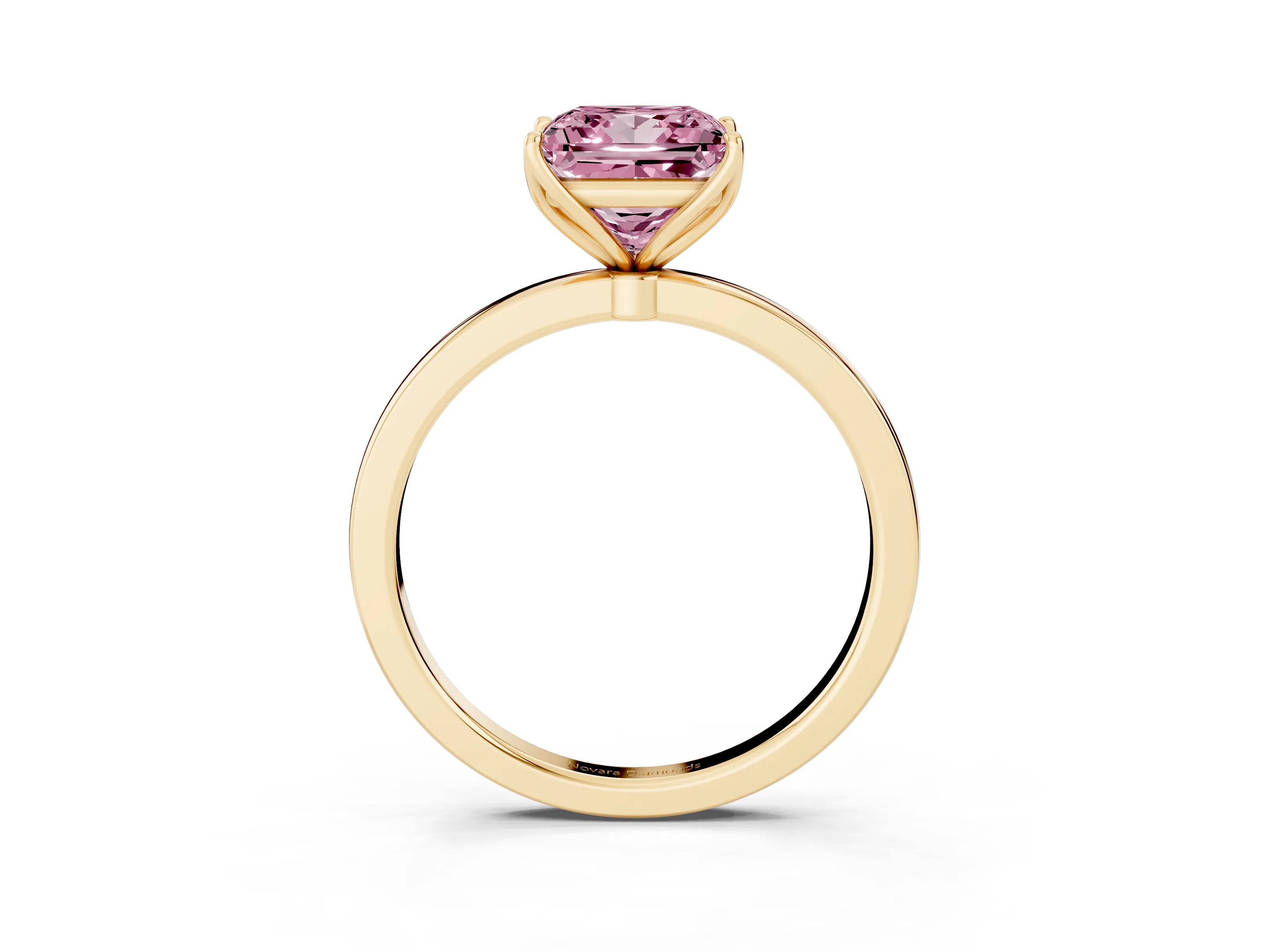 Fancy Pink Princess Cut Diamond Solitaire Ring Set in Yellow gold with Prong Setting and Thin Polished Band