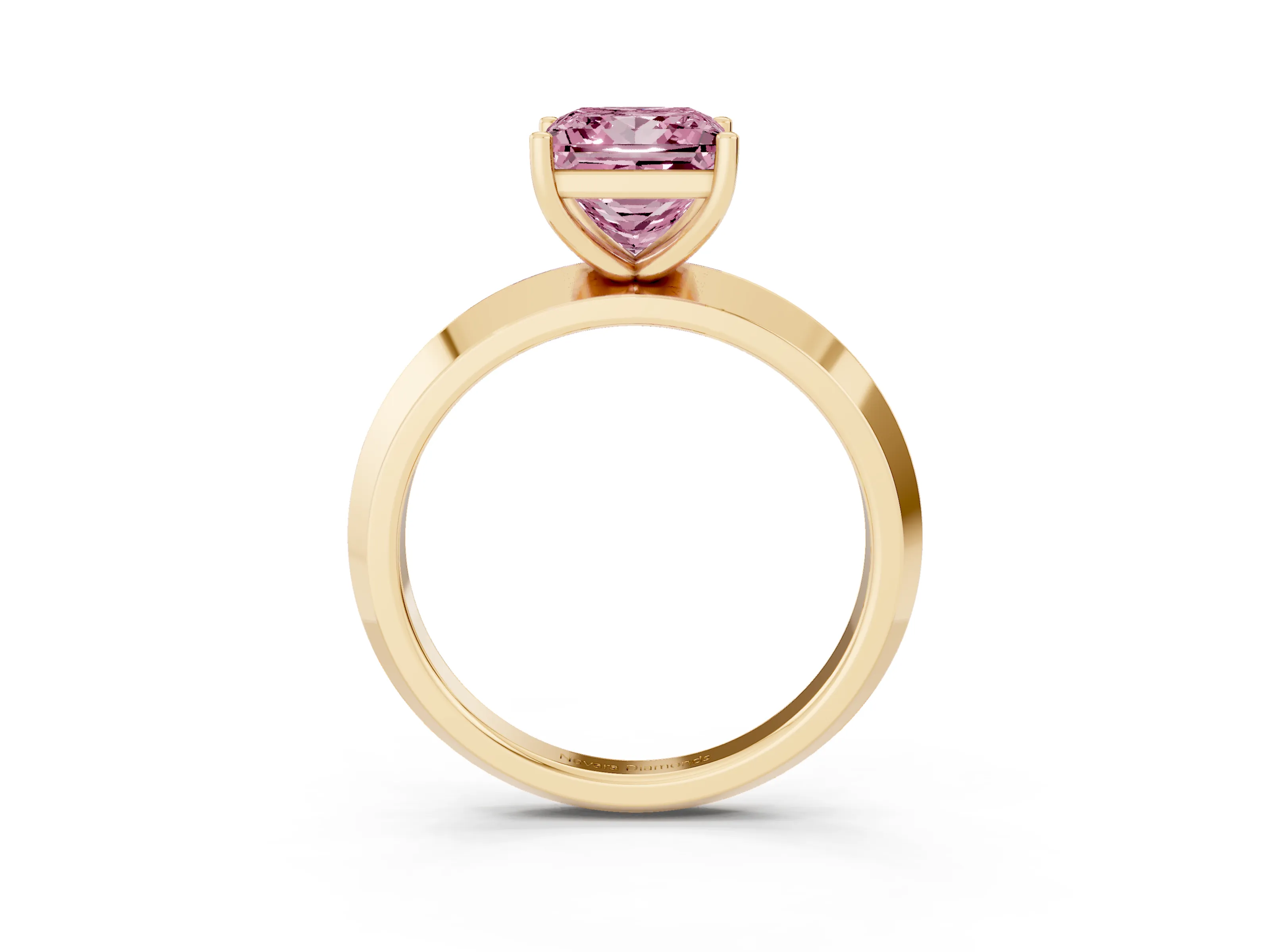Fancy Pink Princess Cut Diamond Solitaire Engagement Ring Set in Yellow gold with Flat Band and Prong Setting