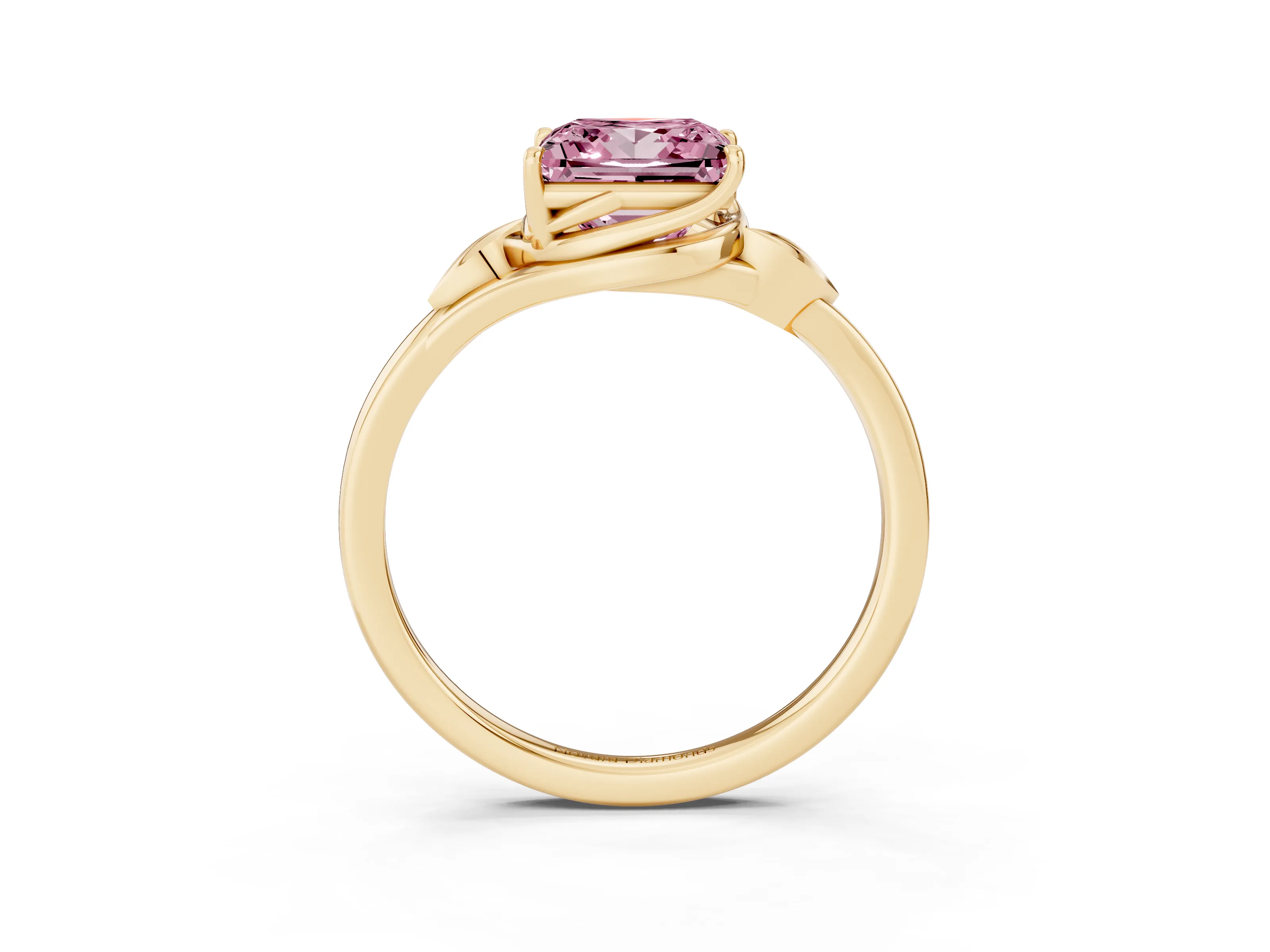 Fancy Pink Princess Cut Diamond Solitaire Ring Set in Yellow gold with Polished Twist Band