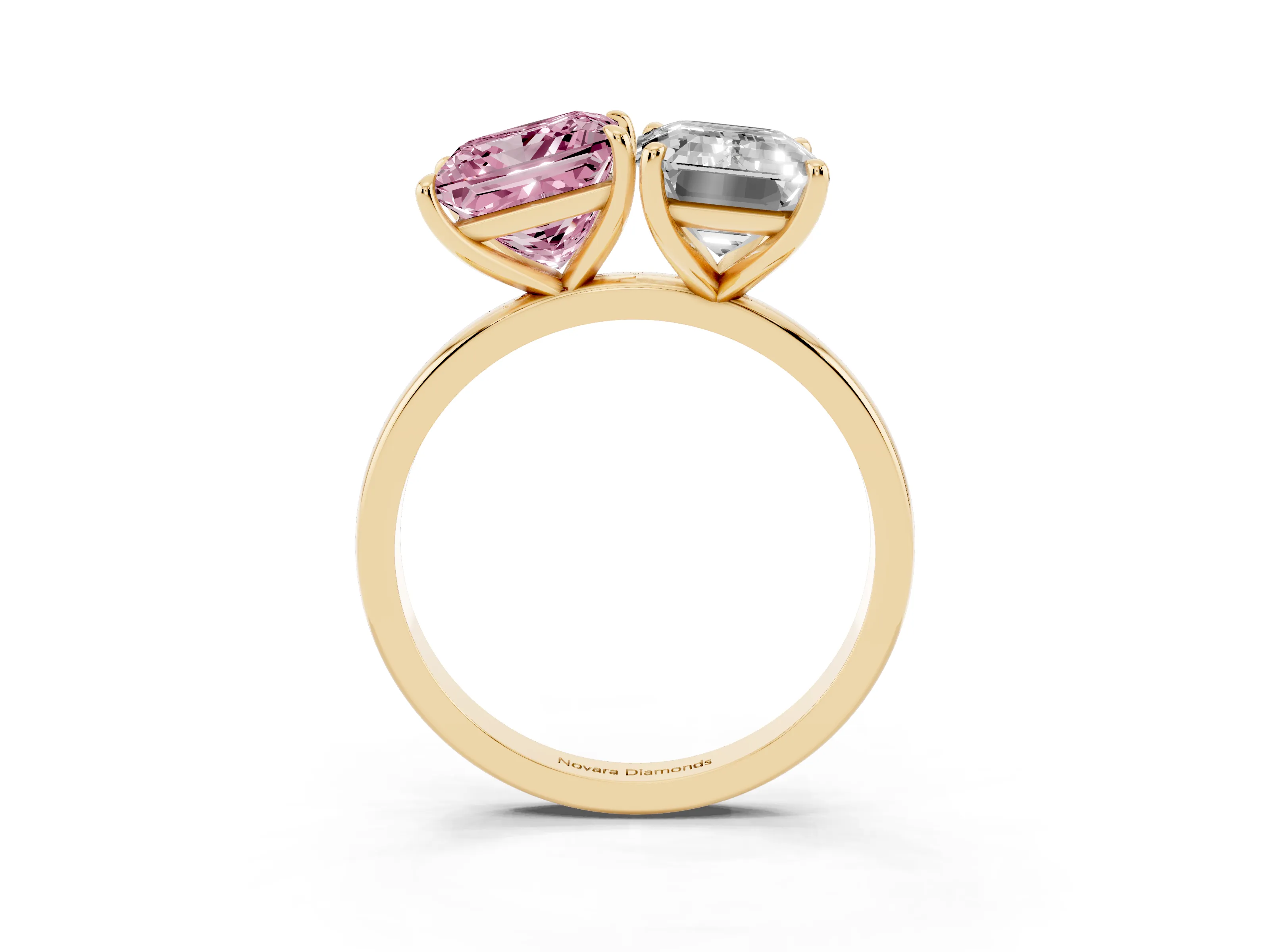 Fancy Pink Princess Cut and Emerald Cut Toi Moi Ring Set in Yellow gold with Prong Setting