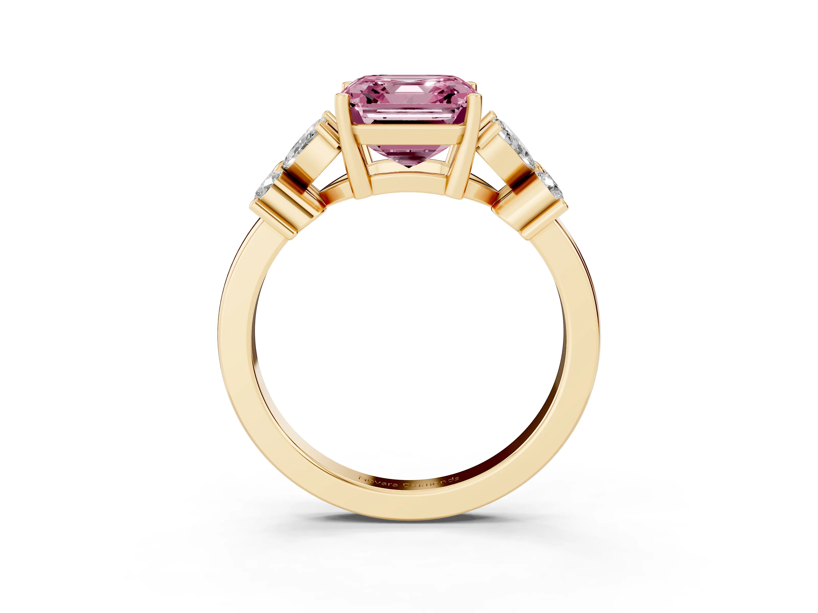 Fancy Pink Princess Cut Diamond Floral Cluster Ring Set in Yellow gold with Marquise Petals and Prong Setting