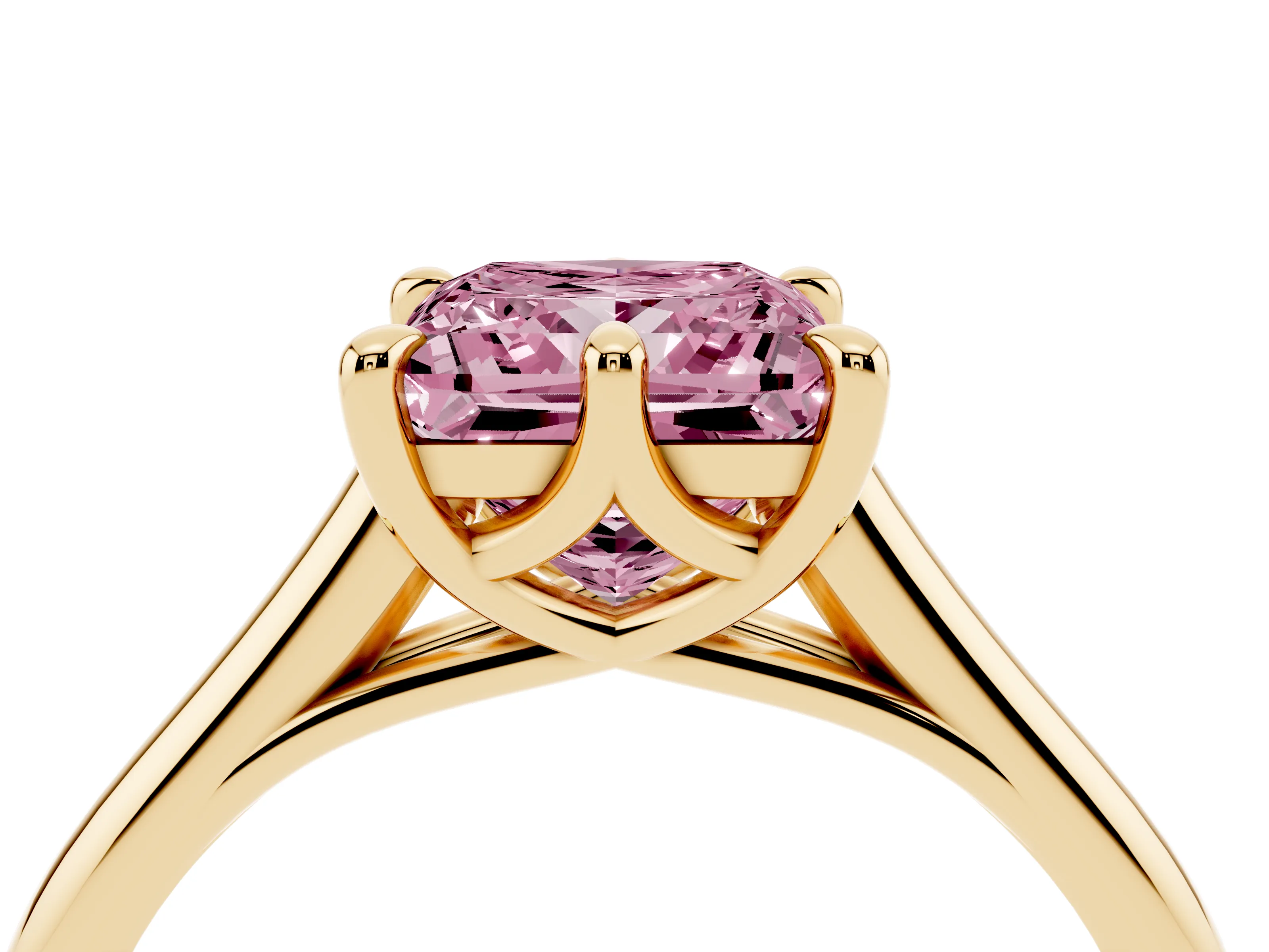 Fancy Pink Princess Cut Diamond Solitaire Engagement Ring Set in Yellow gold with Prong Setting and Plain Classic Band