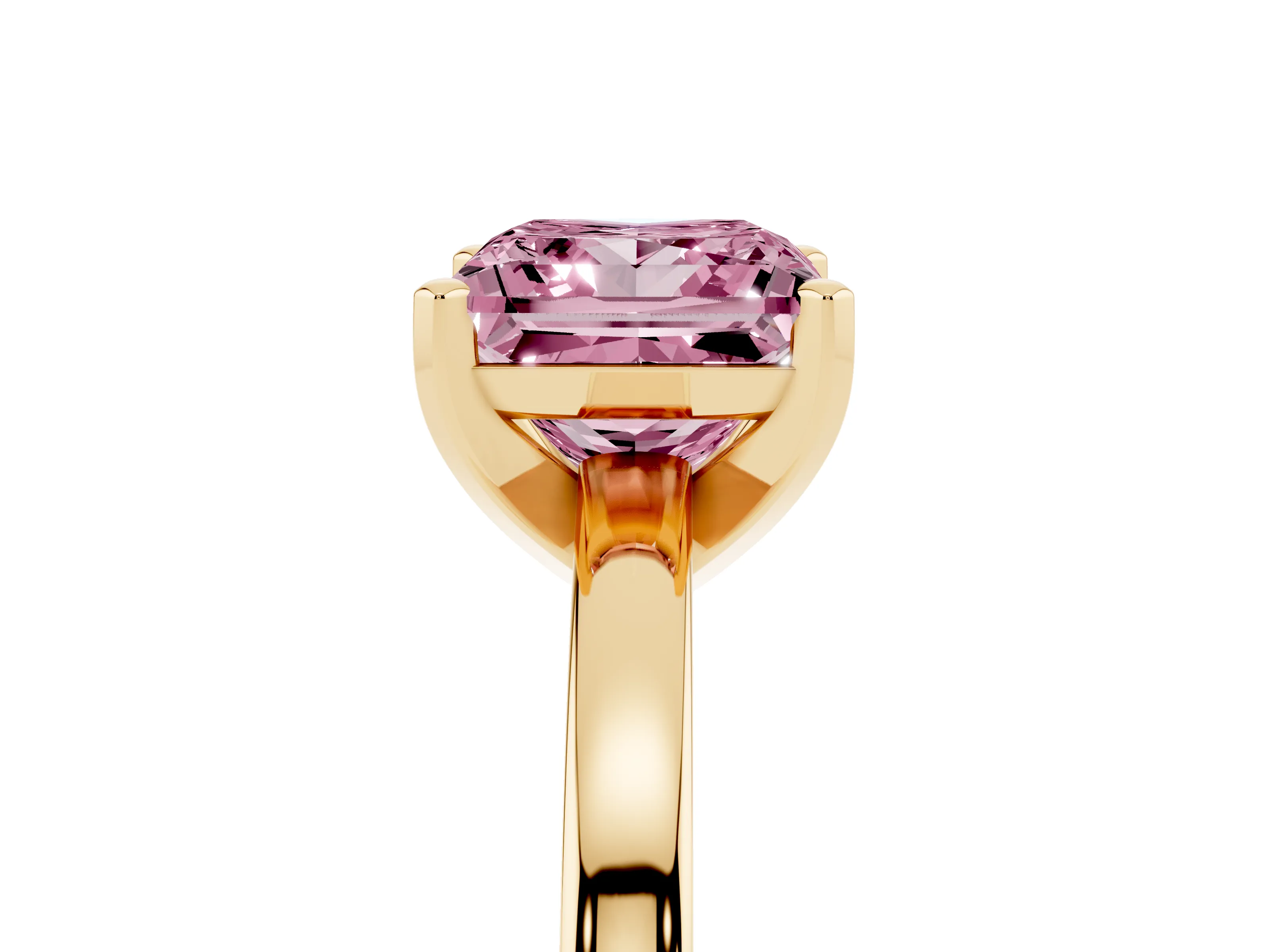 Fancy Pink Princess Cut Diamond Solitaire Engagement Ring Set in Yellow gold with Prong Setting on a Classic Band