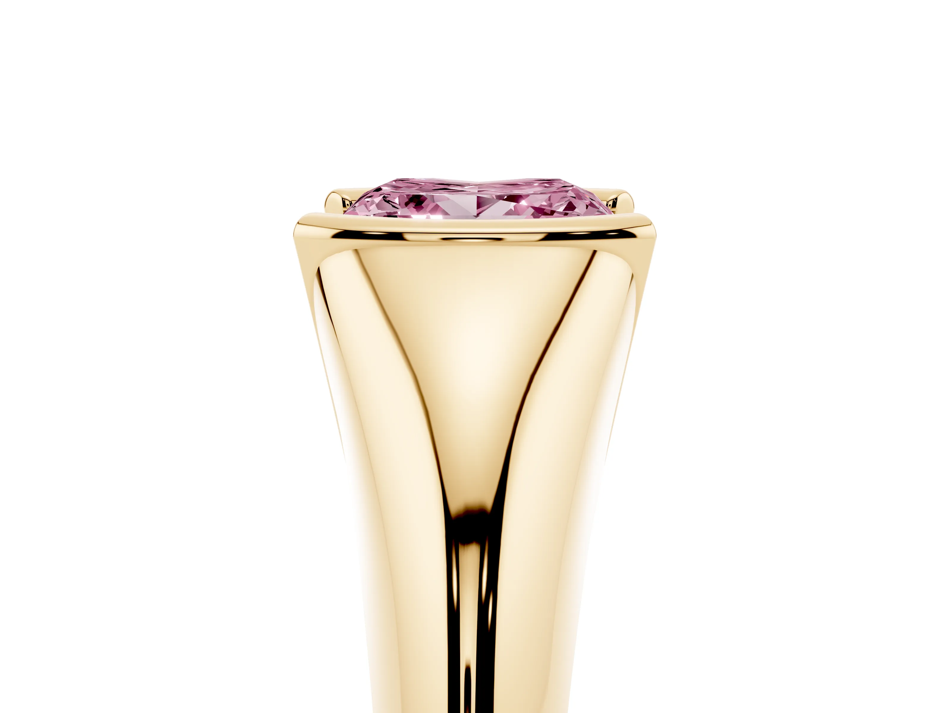 Fancy Pink Princess Cut Diamond Solitaire Tension Set Ring Set in Yellow gold