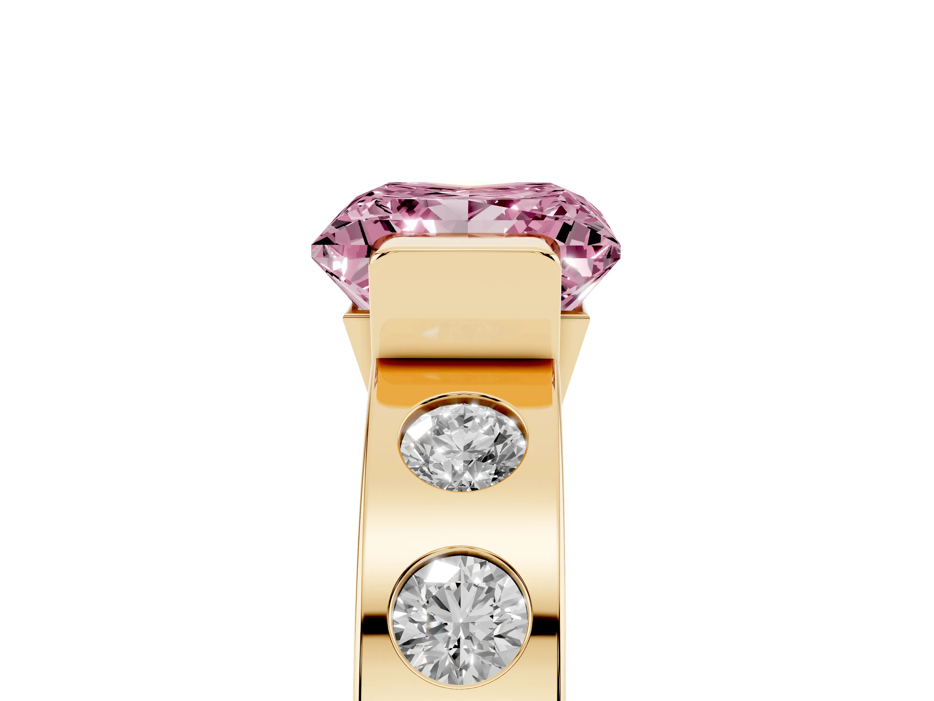 Fancy Pink Princess Cut Diamond Channel-Set Band Ring Set in Yellow gold with Bezel Prong Setting