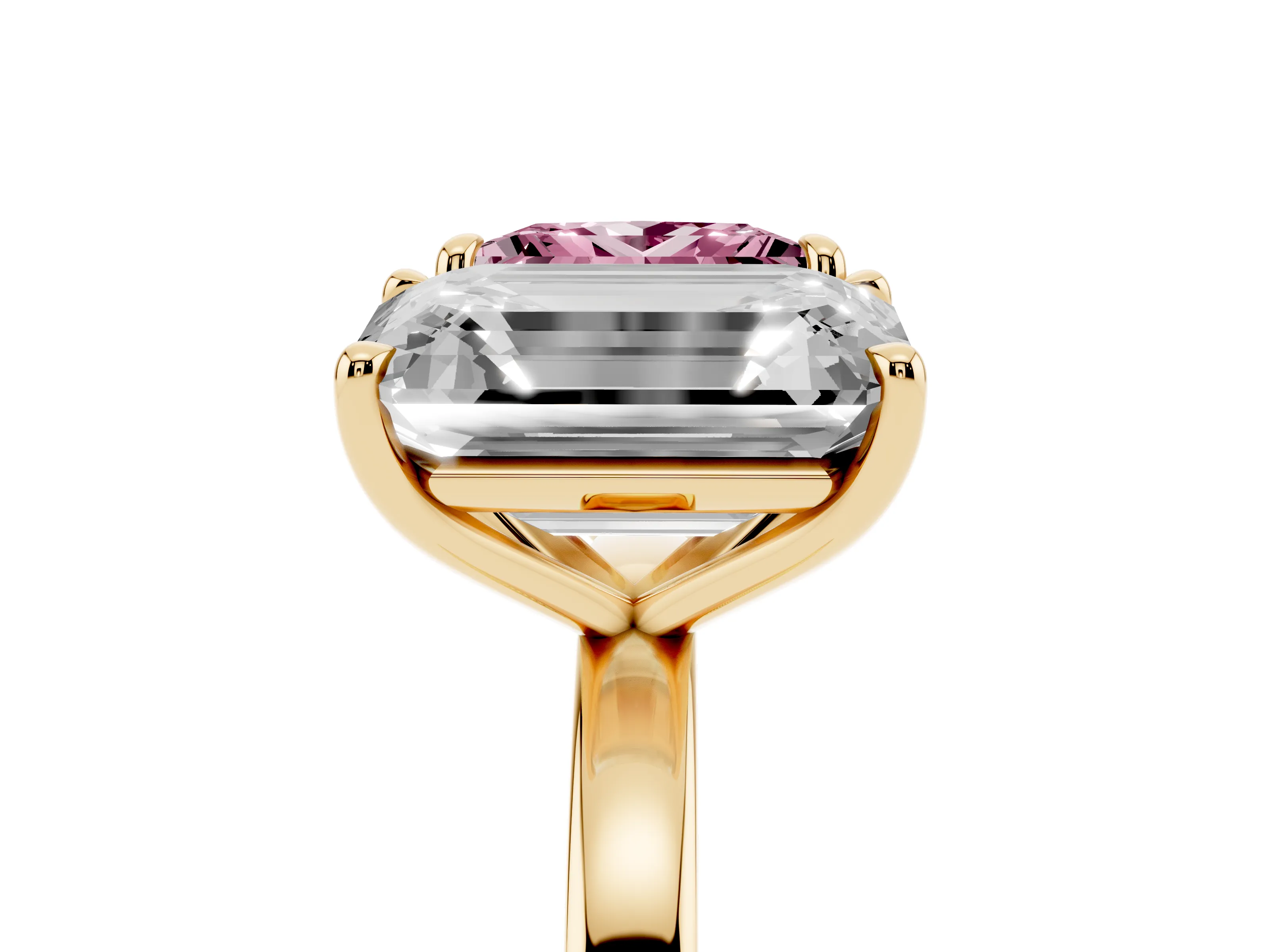Fancy Pink Princess Cut and Emerald Cut Toi Moi Ring Set in Yellow gold with Prong Setting