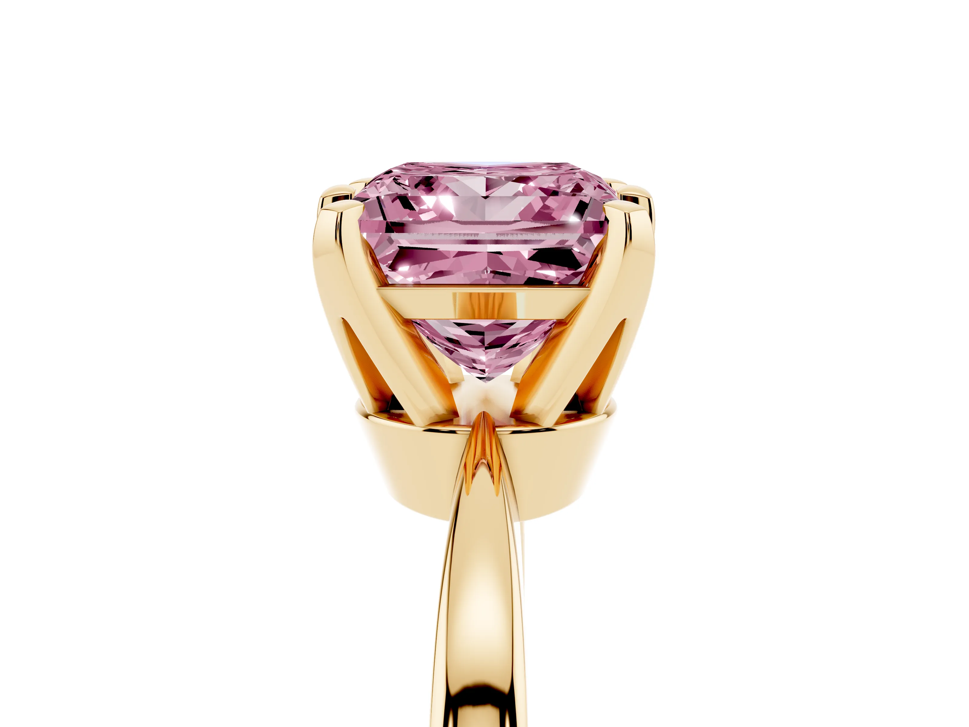 Fancy Pink Princess Cut Diamond Solitaire Engagement Ring Set in Yellow gold with Slim Tapered Solitaire Band