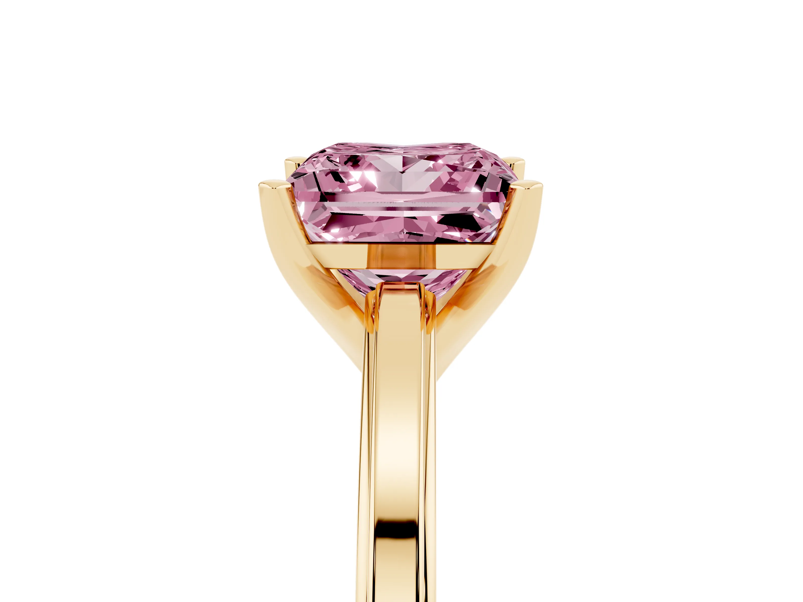 Fancy Pink Princess Cut Diamond Solitaire Ring Set in Yellow gold with Prong Setting and Classic Band