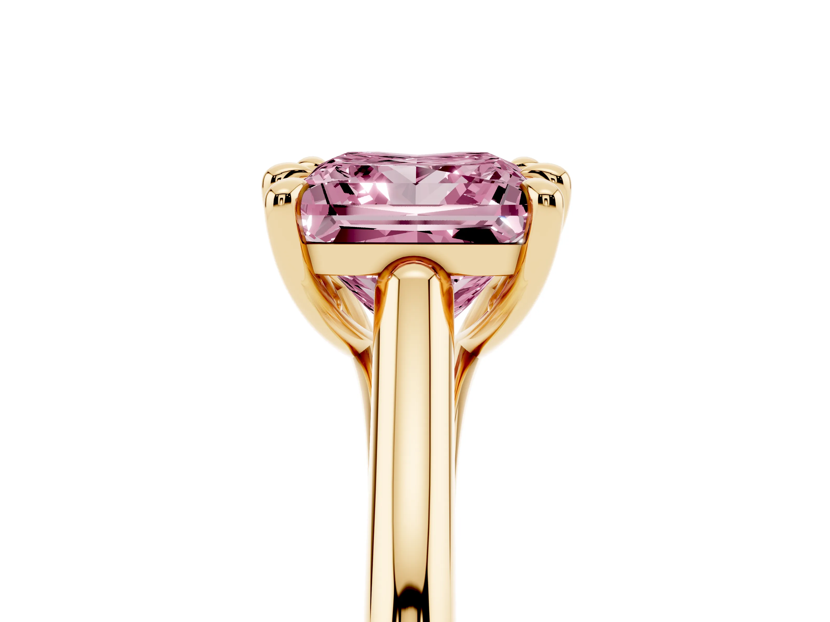 Fancy Pink Princess Cut Diamond Solitaire Engagement Ring Set in Yellow gold with Prong Setting and Plain Classic Band