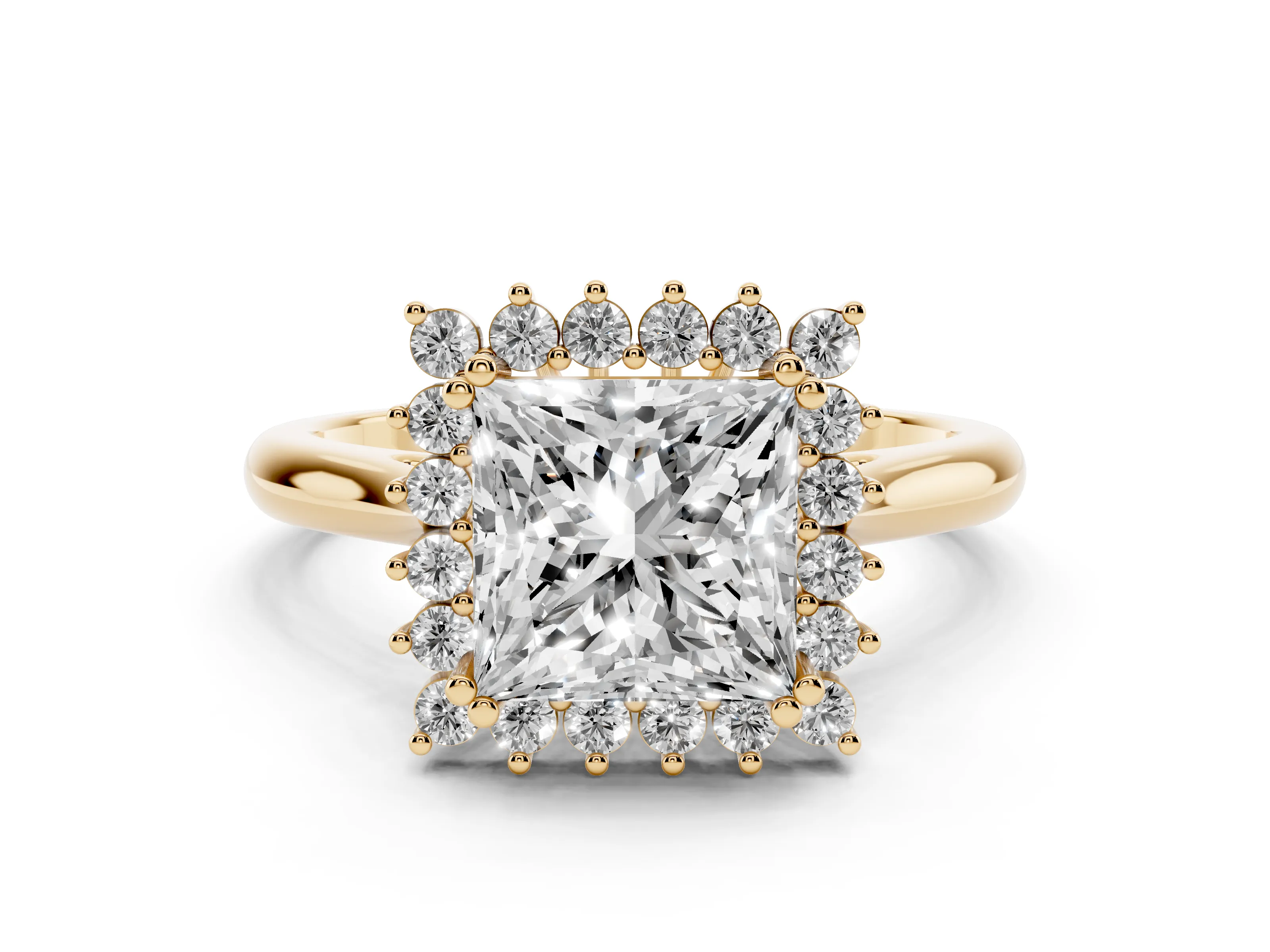 Princess Cut Diamond Halo Ring Set in Yellow gold with Plain Solitaire Band and Prong Setting