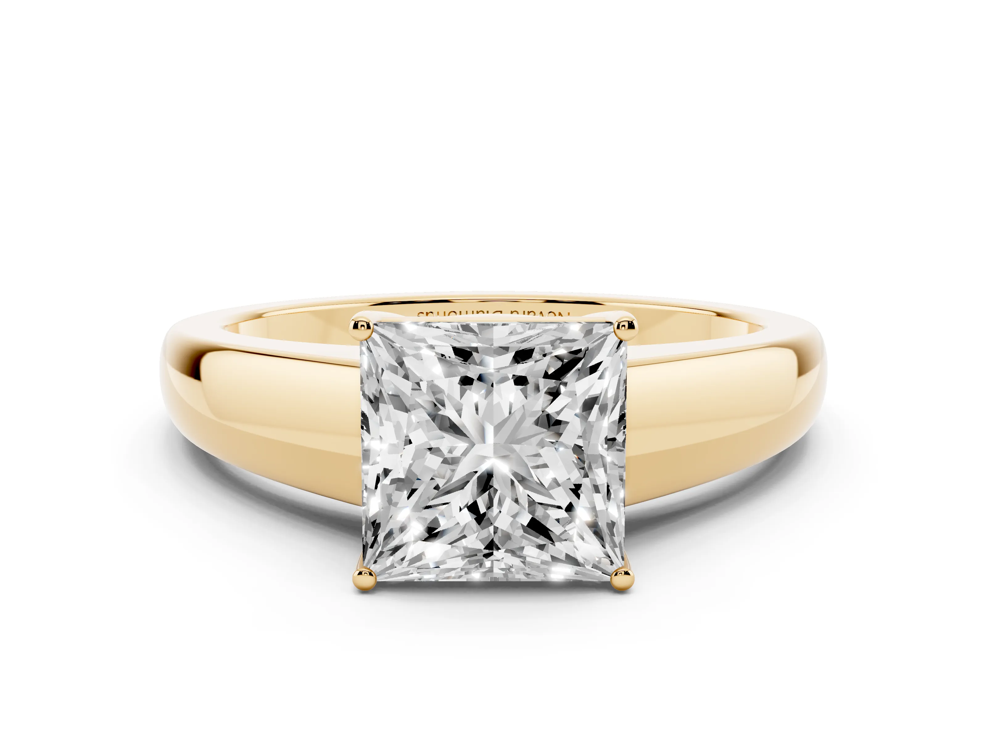 Princess Cut Diamond Solitaire Ring Set in Yellow gold with Tapered Band and Prong Setting