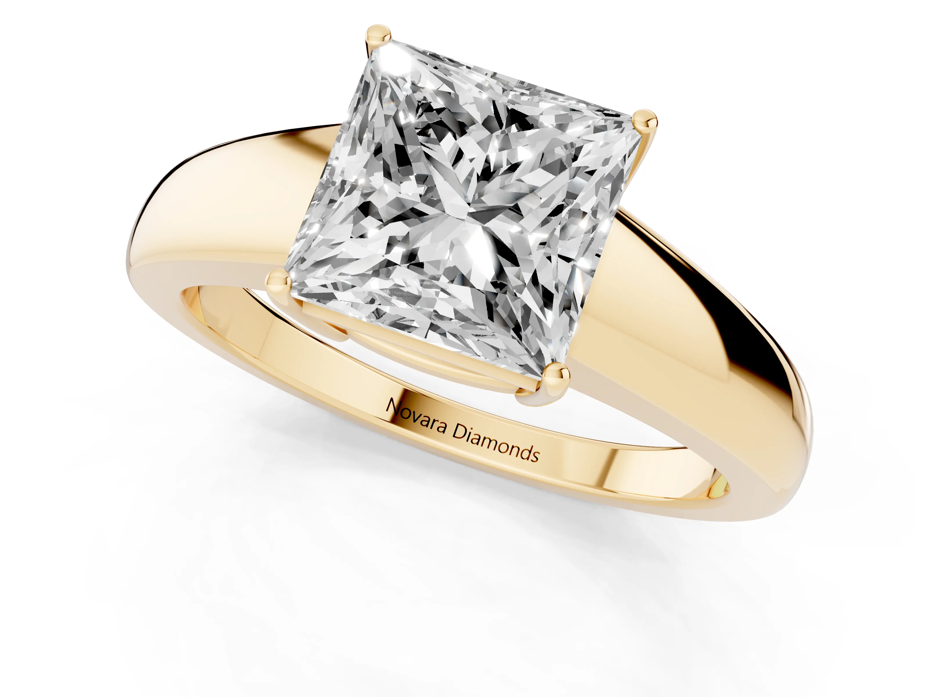 Princess Cut Diamond Solitaire Ring Set in Yellow gold with Tapered Band and Prong Setting – second view