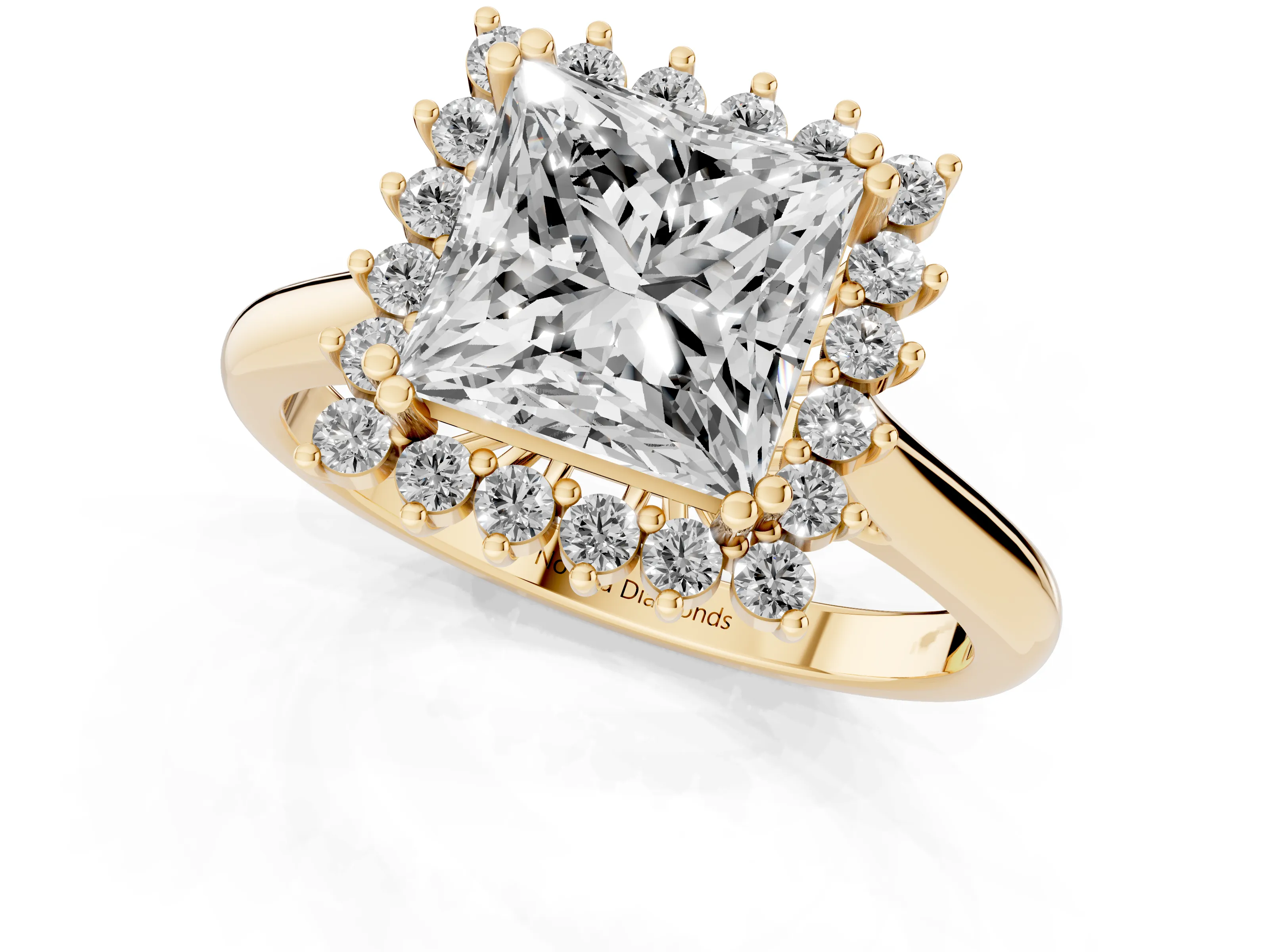 Princess Cut Diamond Halo Ring Set in Yellow gold with Plain Solitaire Band and Prong Setting