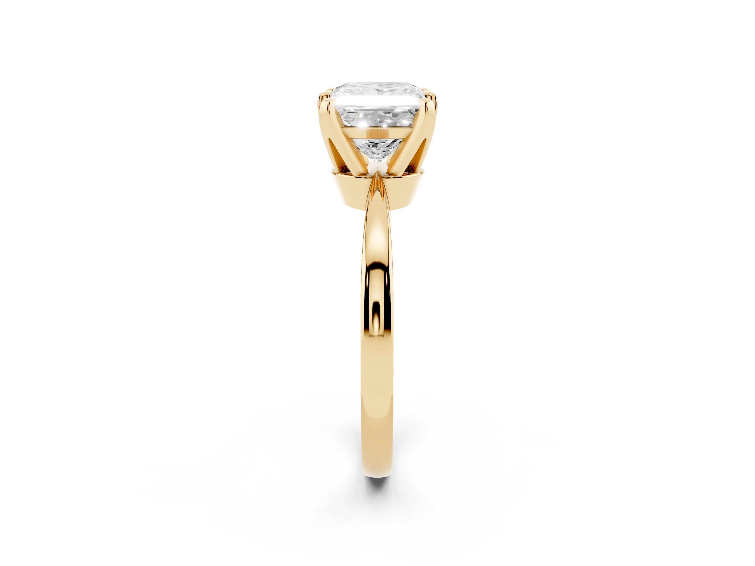 Princess Cut Diamond Solitaire Engagement Ring Set in Yellow gold with Slim Tapered Solitaire Band