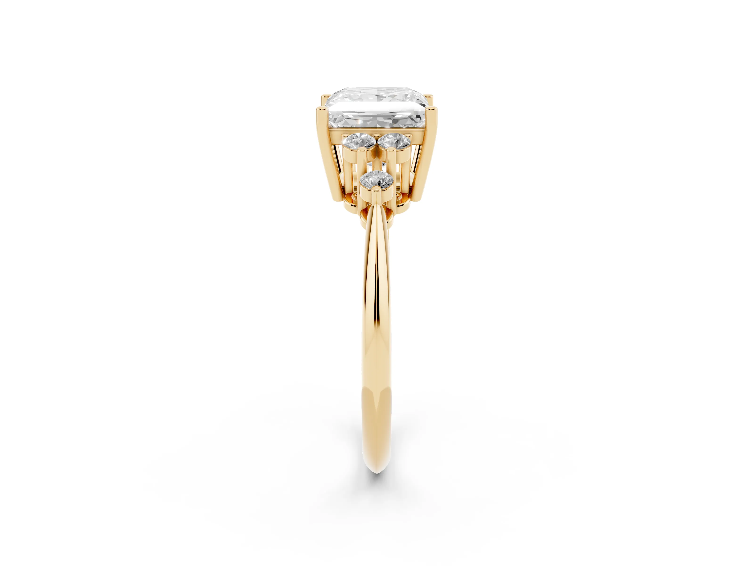 Princess Cut Diamond Cluster Ring Set in Yellow gold with Plain Band and Prong Setting