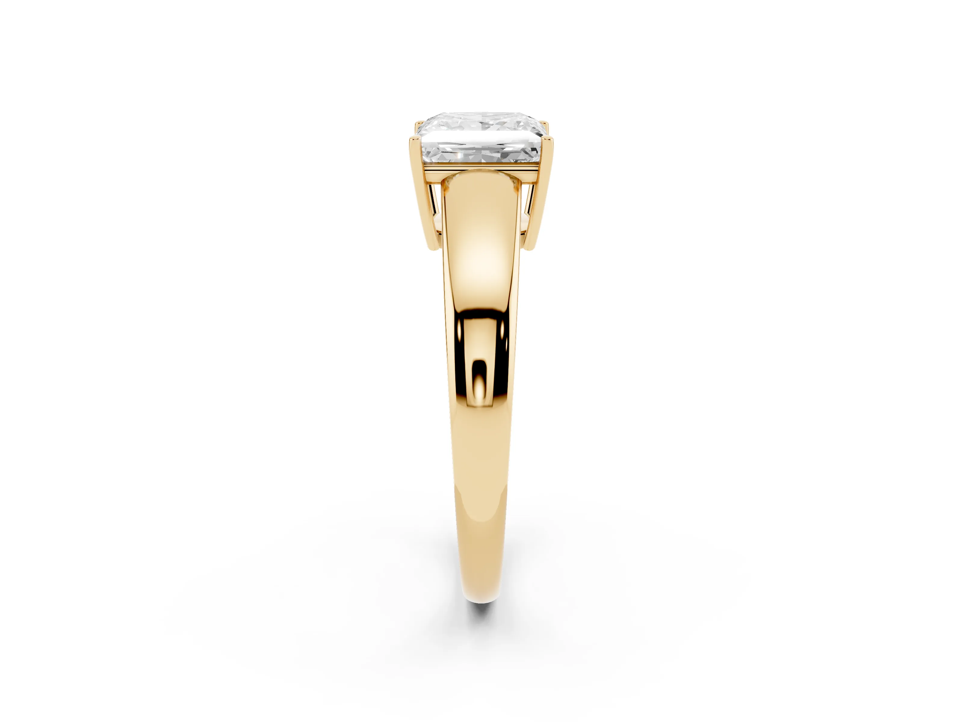 Princess Cut Diamond Solitaire Ring Set in Yellow gold with Tapered Band and Prong Setting