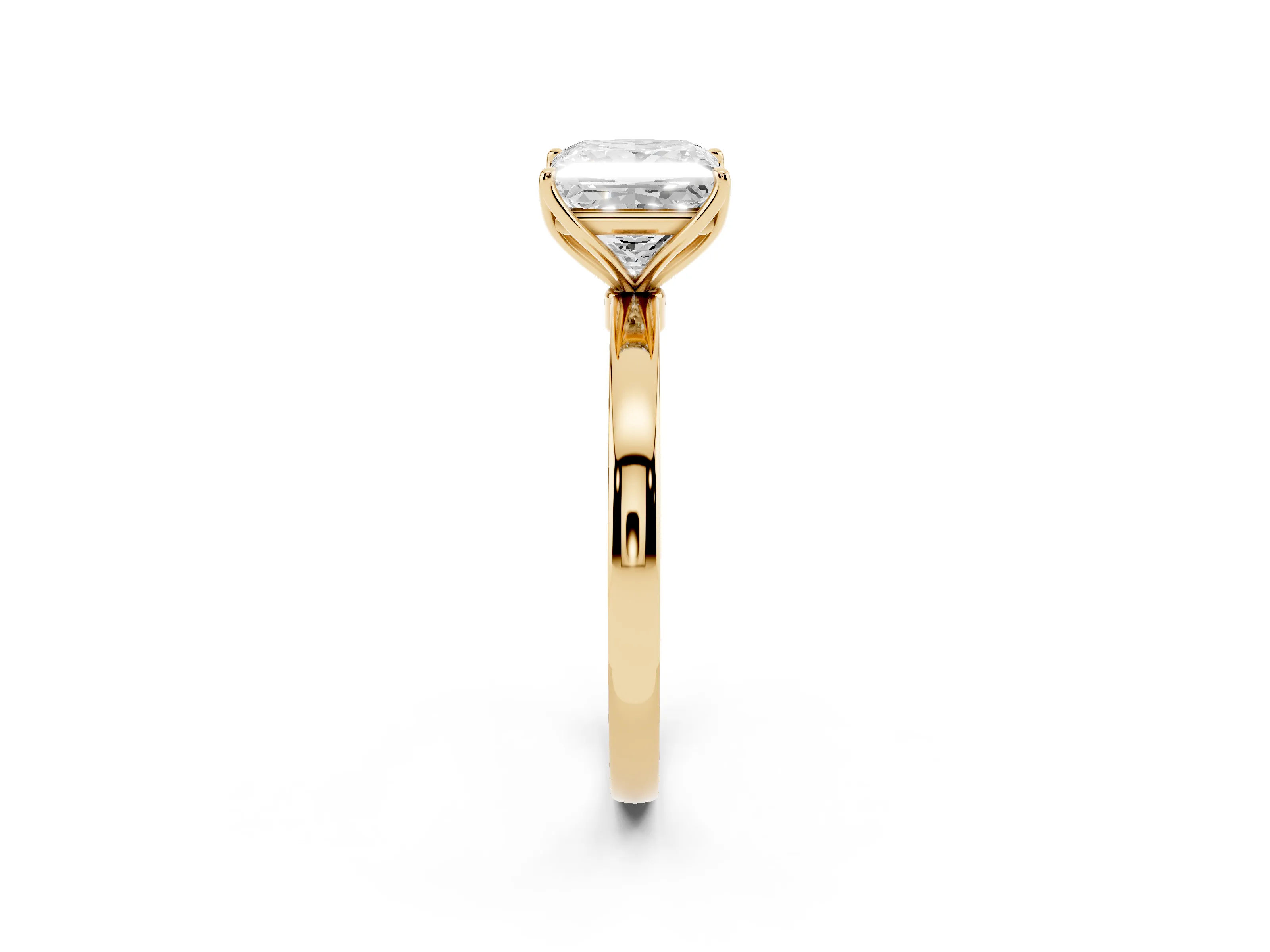 Princess Cut Diamond Solitaire Ring Set in Yellow gold with Prong Setting and Thin Polished Band