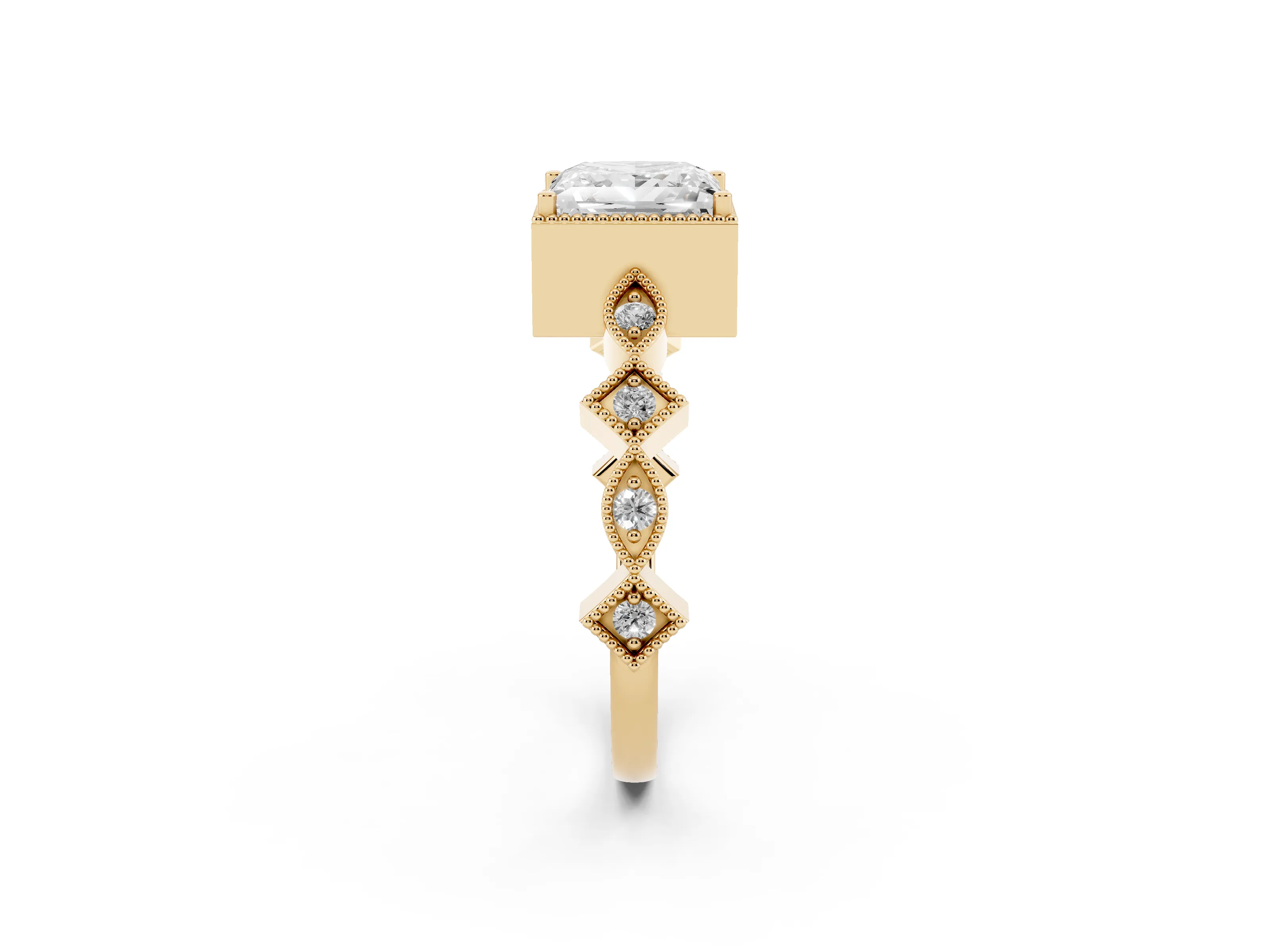 Princess Cut Diamond Milgrain Marquise Twist Band Ring Set in Yellow gold with Prong Setting