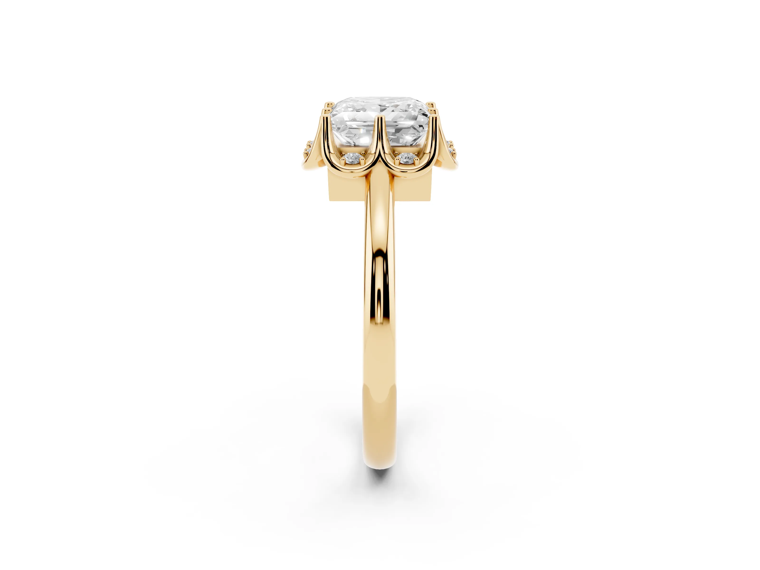 Princess Cut Diamond Round Cluster Halo Ring Set in Yellow gold with Solitaire Band and Prong Setting
