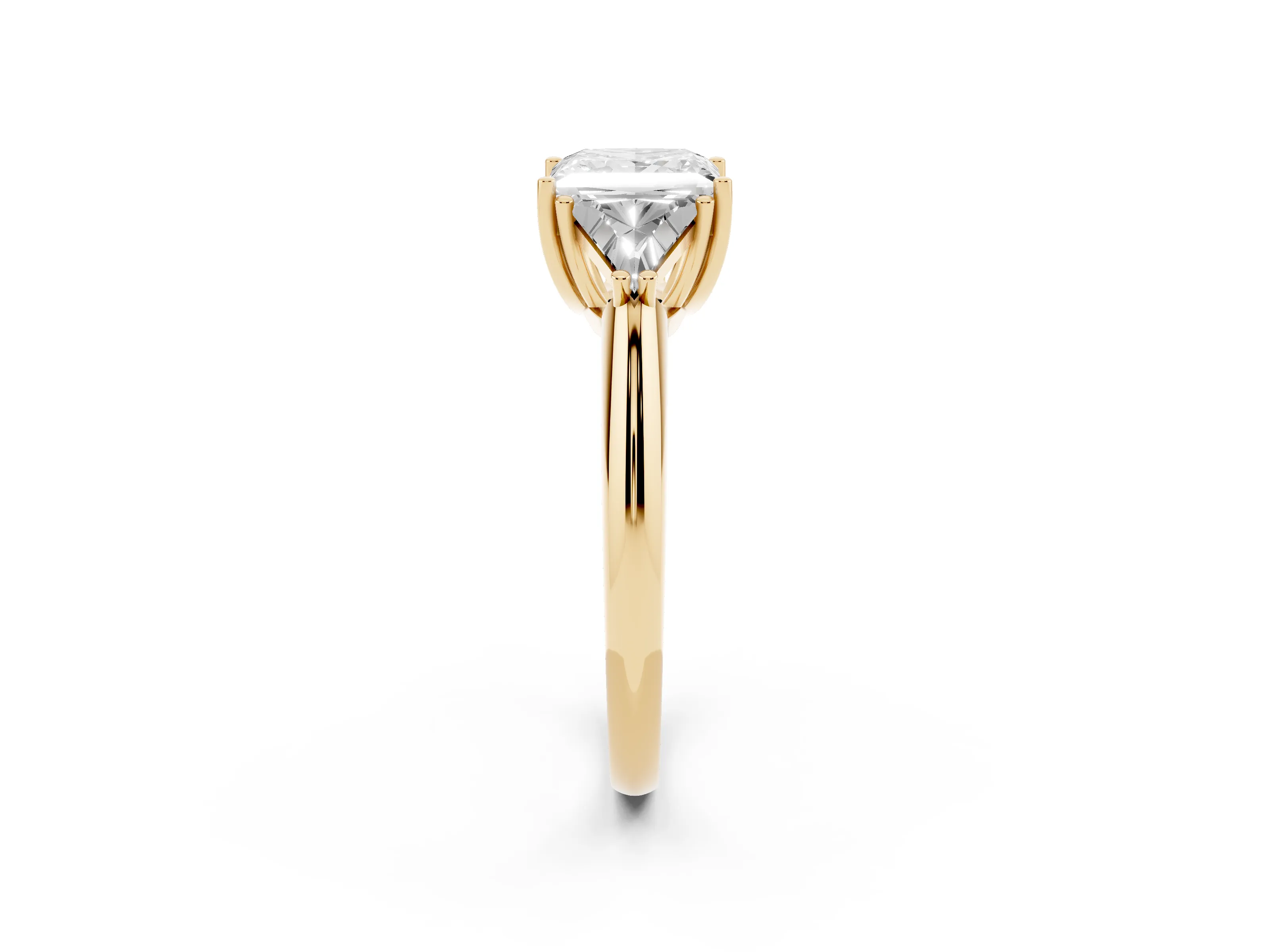 Princess Cut Diamond Three-Stone Engagement Ring Set in Yellow gold with Trillion Side Stones