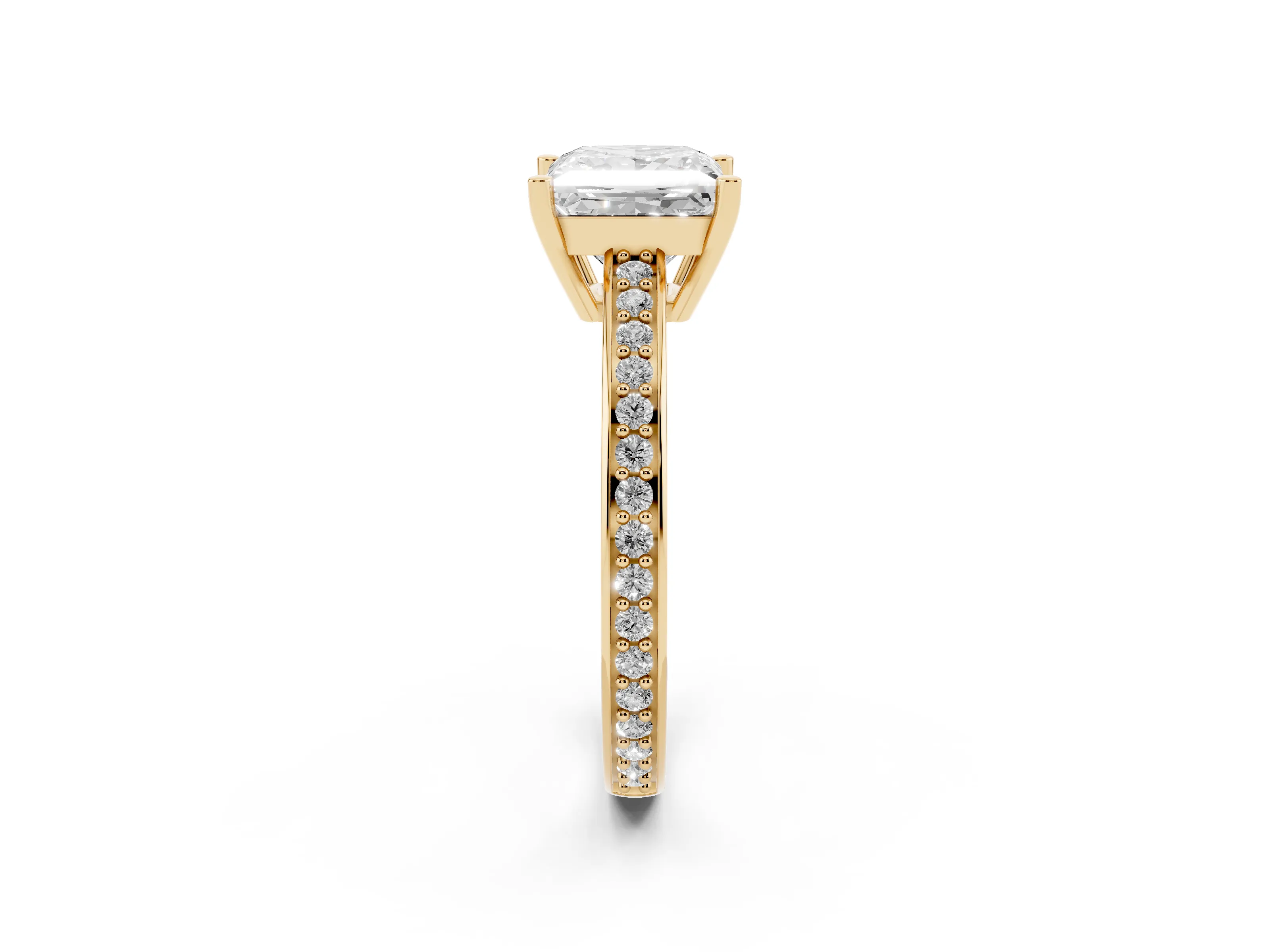 Princess Cut Diamond Pavé Band Prong Set Solitaire Ring Set in Yellow gold