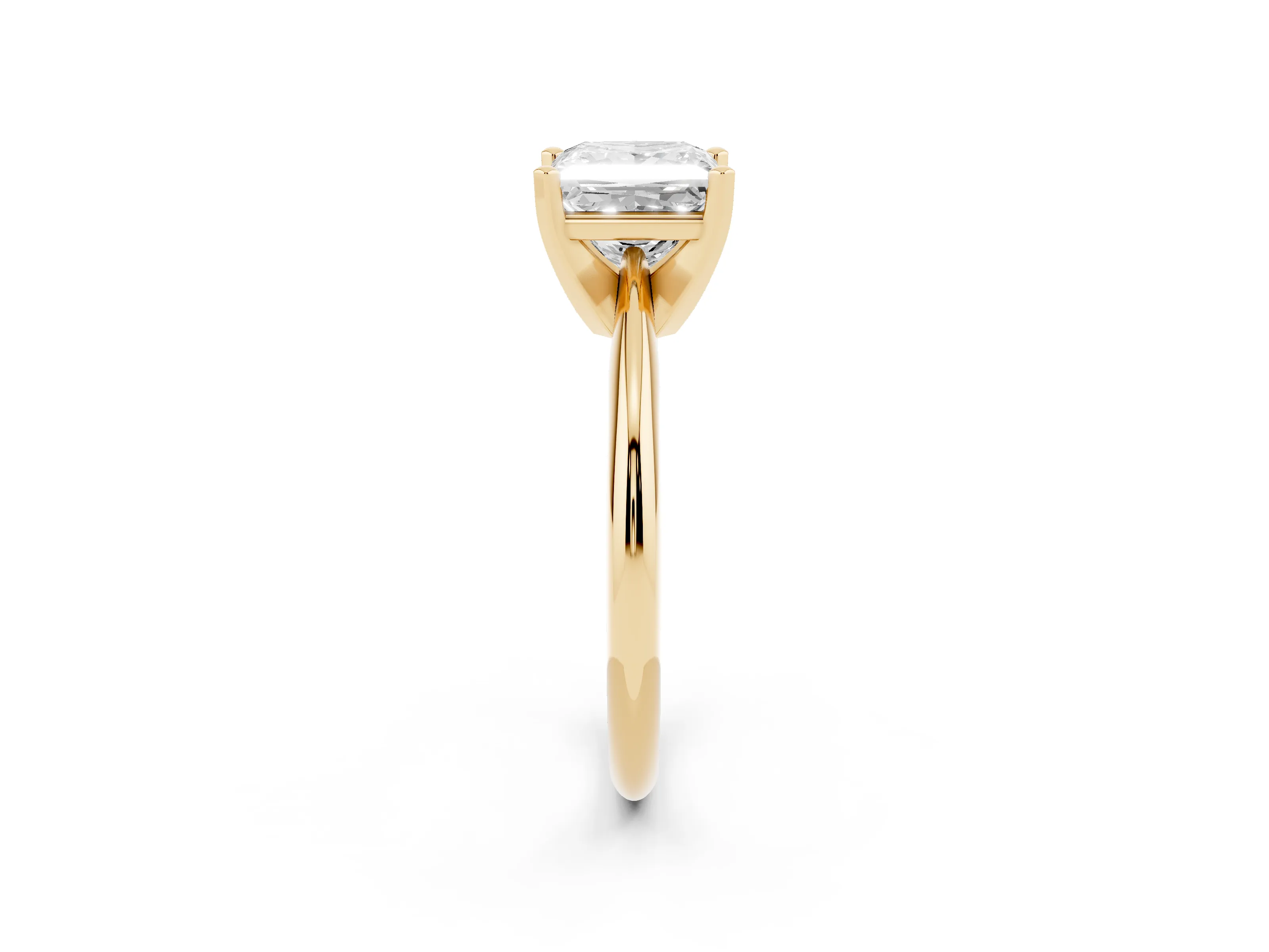 Princess Cut Diamond Solitaire Ring Set in Yellow gold with Prong Setting on a Plain Round Band