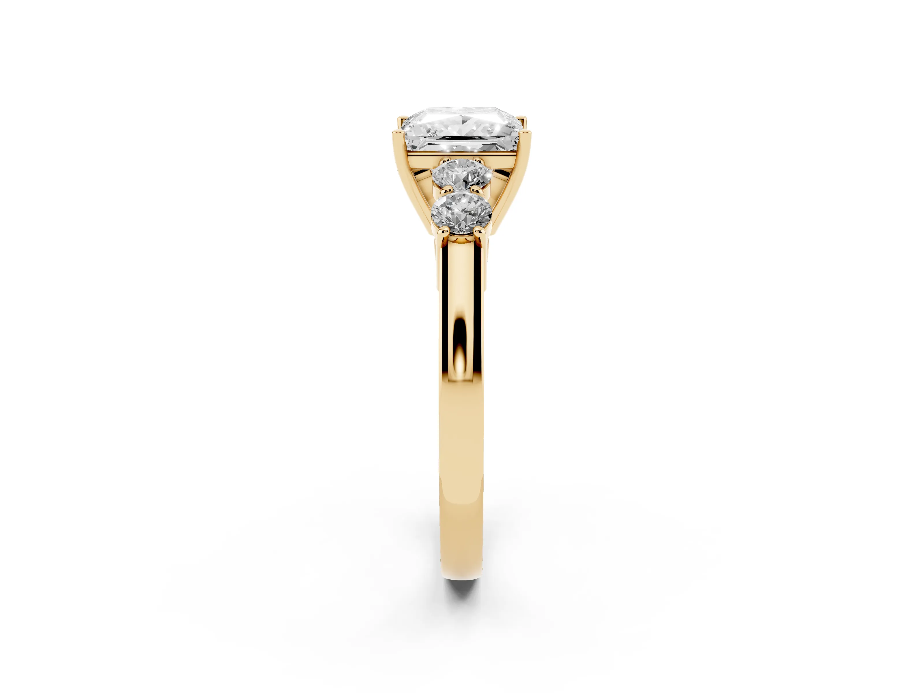 Princess Cut Diamond Five-Stone Prong Set Band Ring Set in Yellow gold with Polished Band