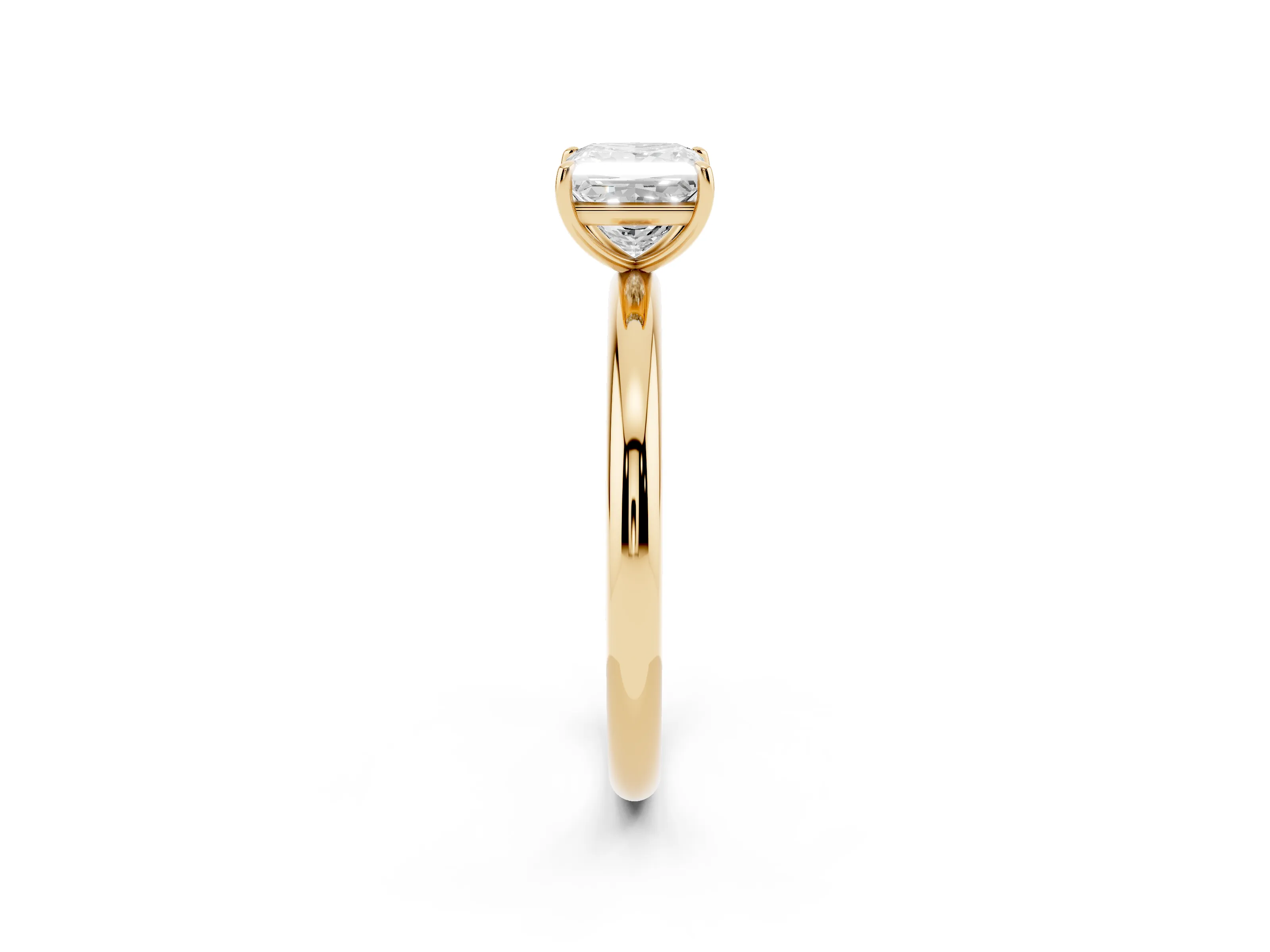 Princess Cut Diamond Solitaire Ring Set in Yellow gold with Prong Setting on a Polished Plain Band