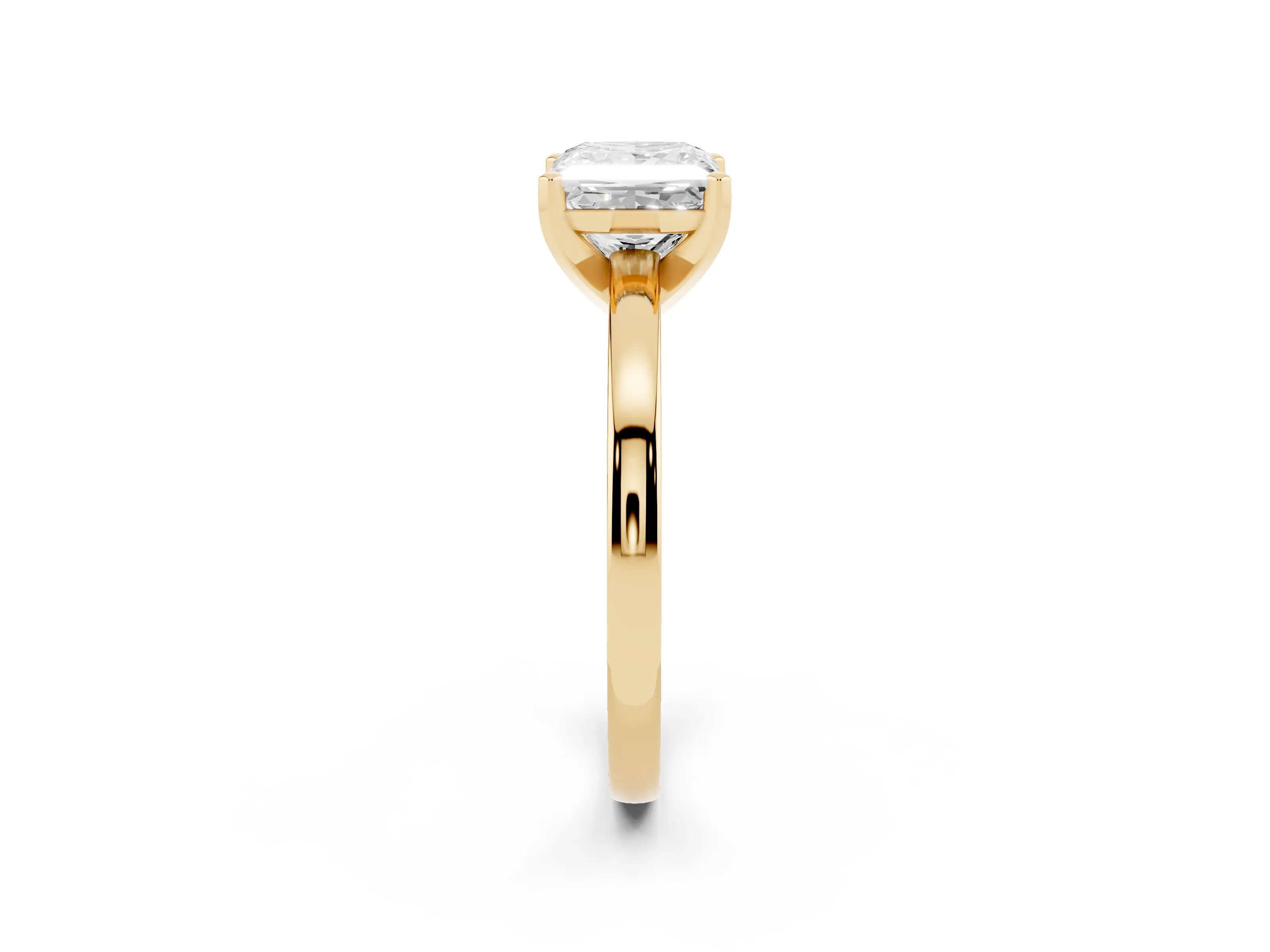 Princess Cut Diamond Solitaire Engagement Ring Set in Yellow gold with Prong Setting on a Classic Band