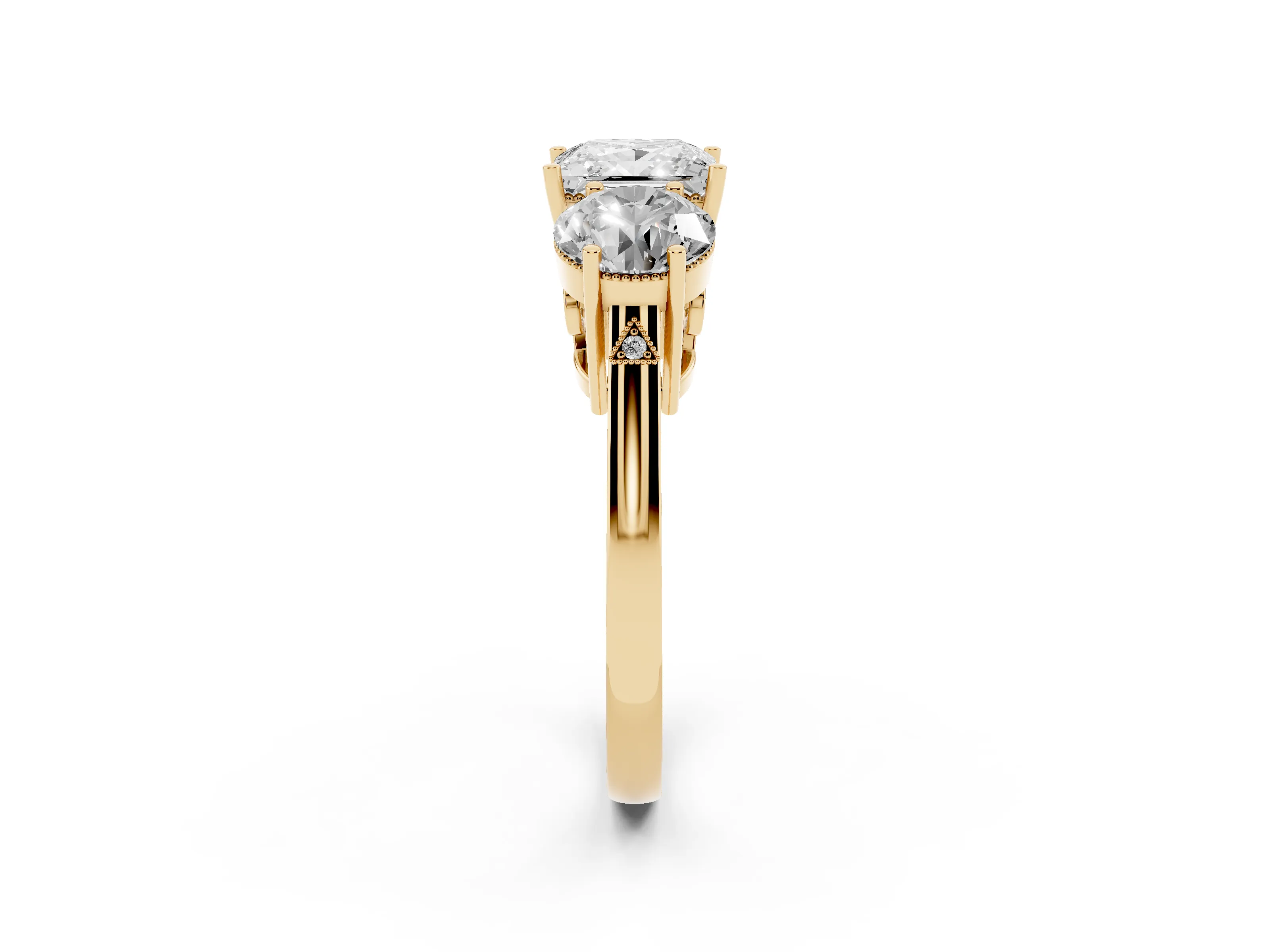 Princess Cut Diamond Three-Stone Engagement Ring Set in Yellow gold with Polished Band