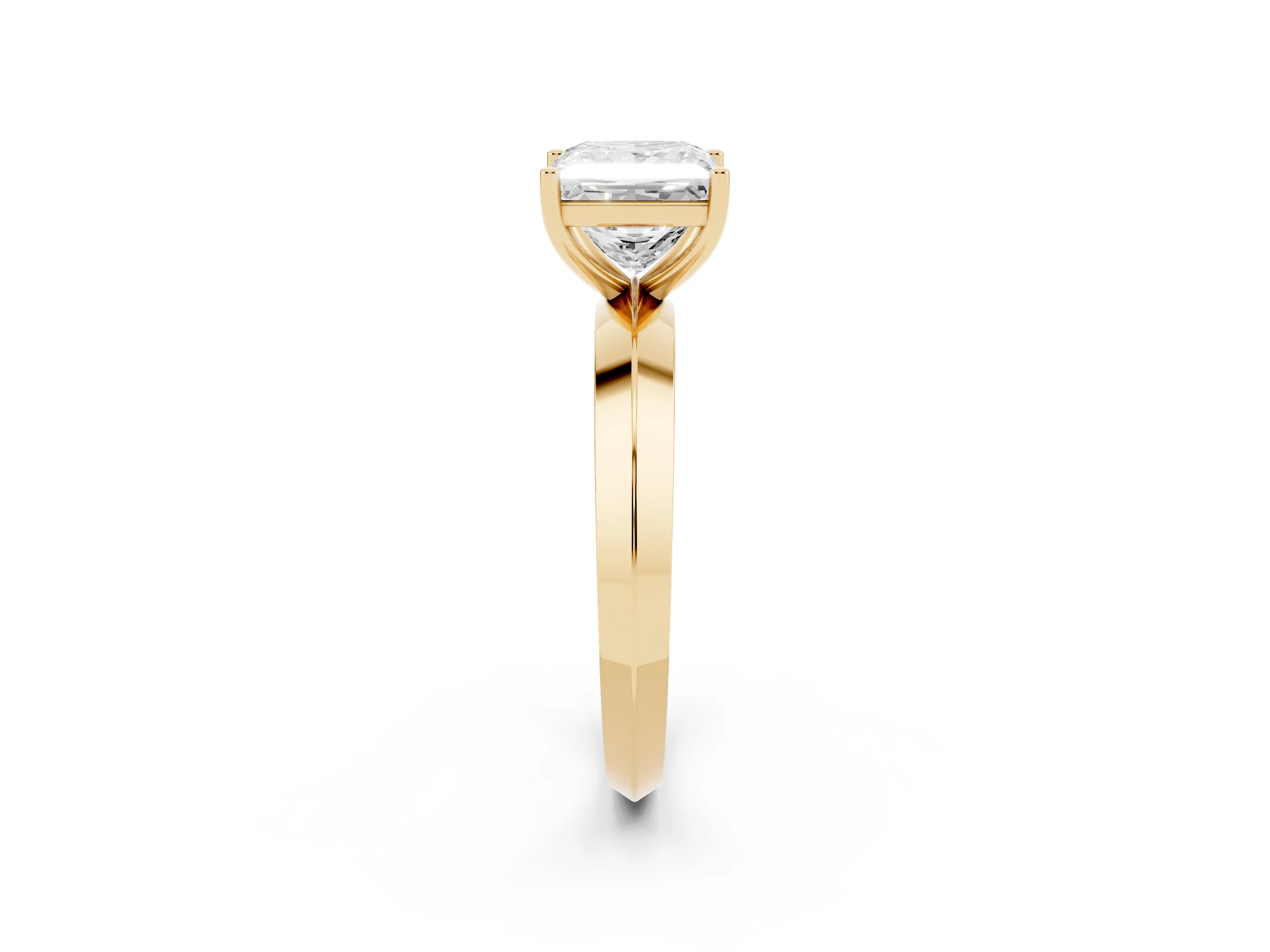 Princess Cut Diamond Solitaire Engagement Ring Set in Yellow gold with Flat Band and Prong Setting